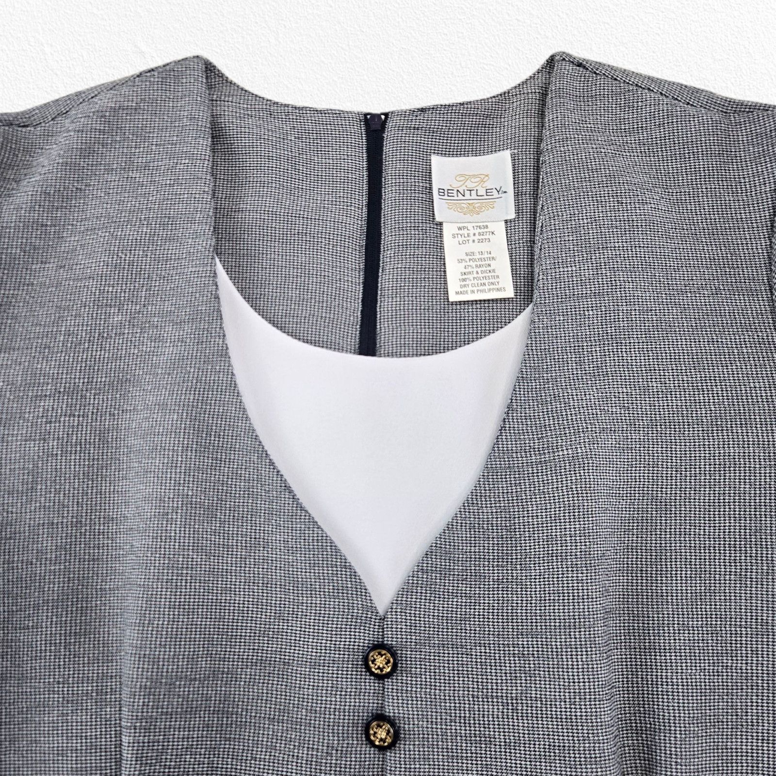 Vintage Vintage Navy Gray Houndstooth Office Dress Size Large Size L / US 10 / IT 46 - 3 Thumbnail