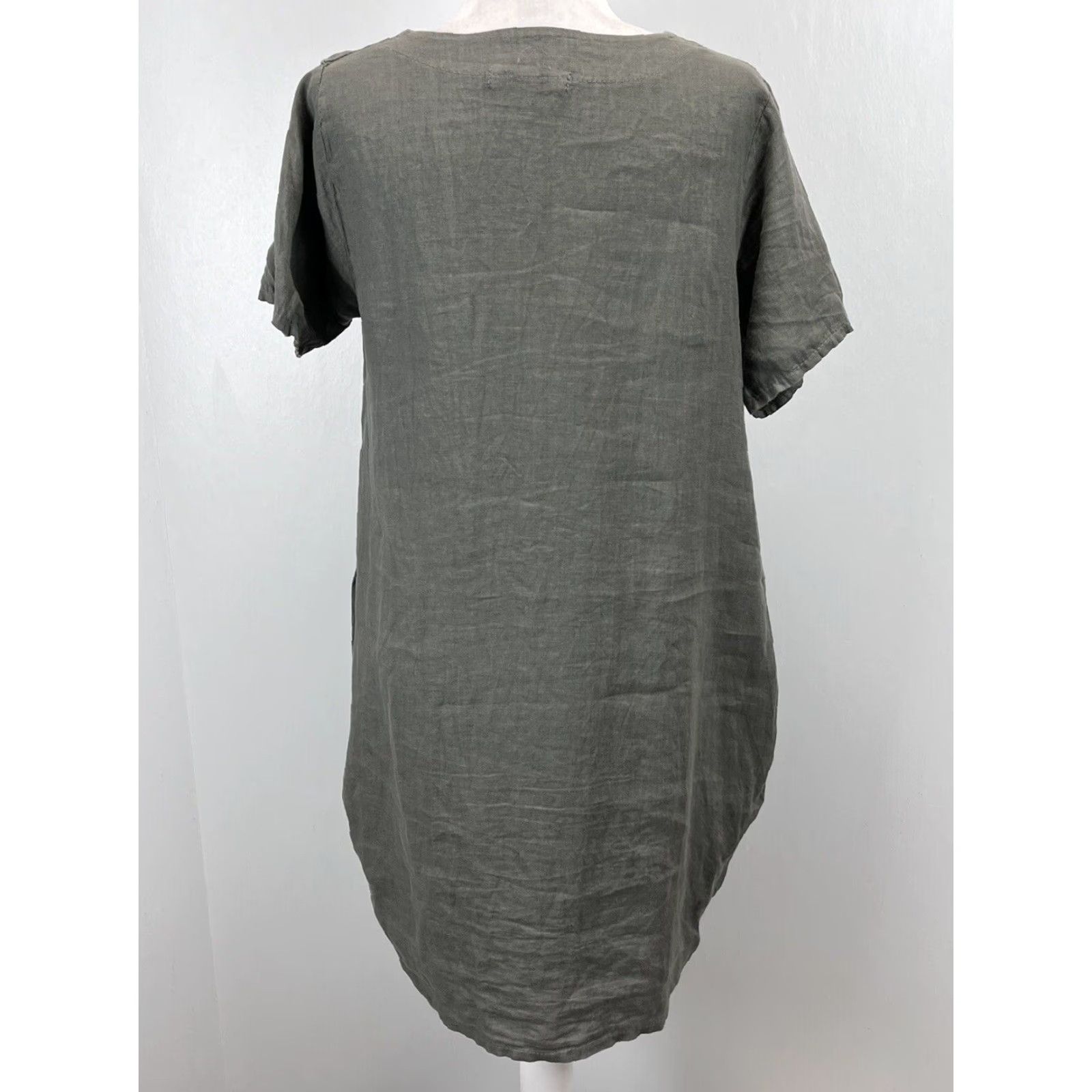 Vintage VINTAGE Unbranded Linen Tunic Shirt Dress M Green/Brown Ruched Lagenlook Knee-Length Women Size M / US 6-8 / IT 42-44 - 4 Thumbnail