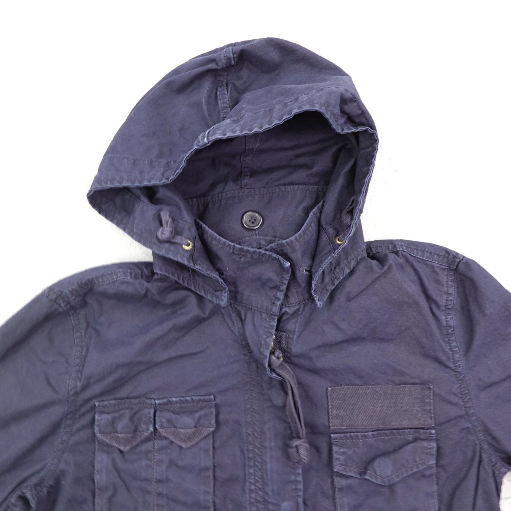 J.Crew J.CREW Coat Parka Womens Small Navy Blue Chino Field Military Jacket/Coat Short Twill Zip Hooded Regular Fit Pockets Elastic Waist Size S / US 4 / IT 40 - 2 Thumbnail