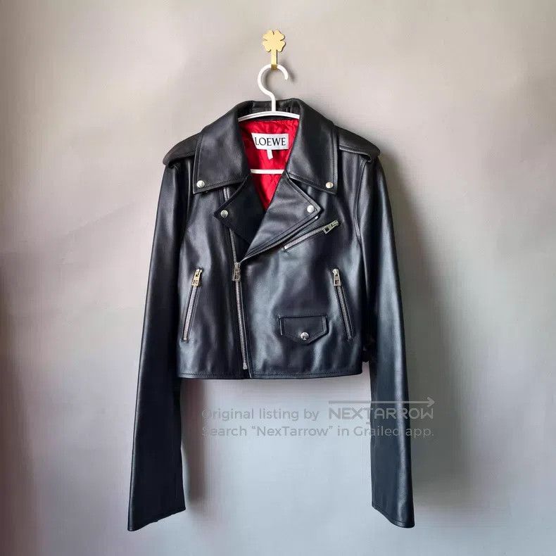 Loewe Loewe Black Metallic Logo Biker Leather Jacket Size XS / US 0-2 / IT 36-38 - 1 Thumbnail