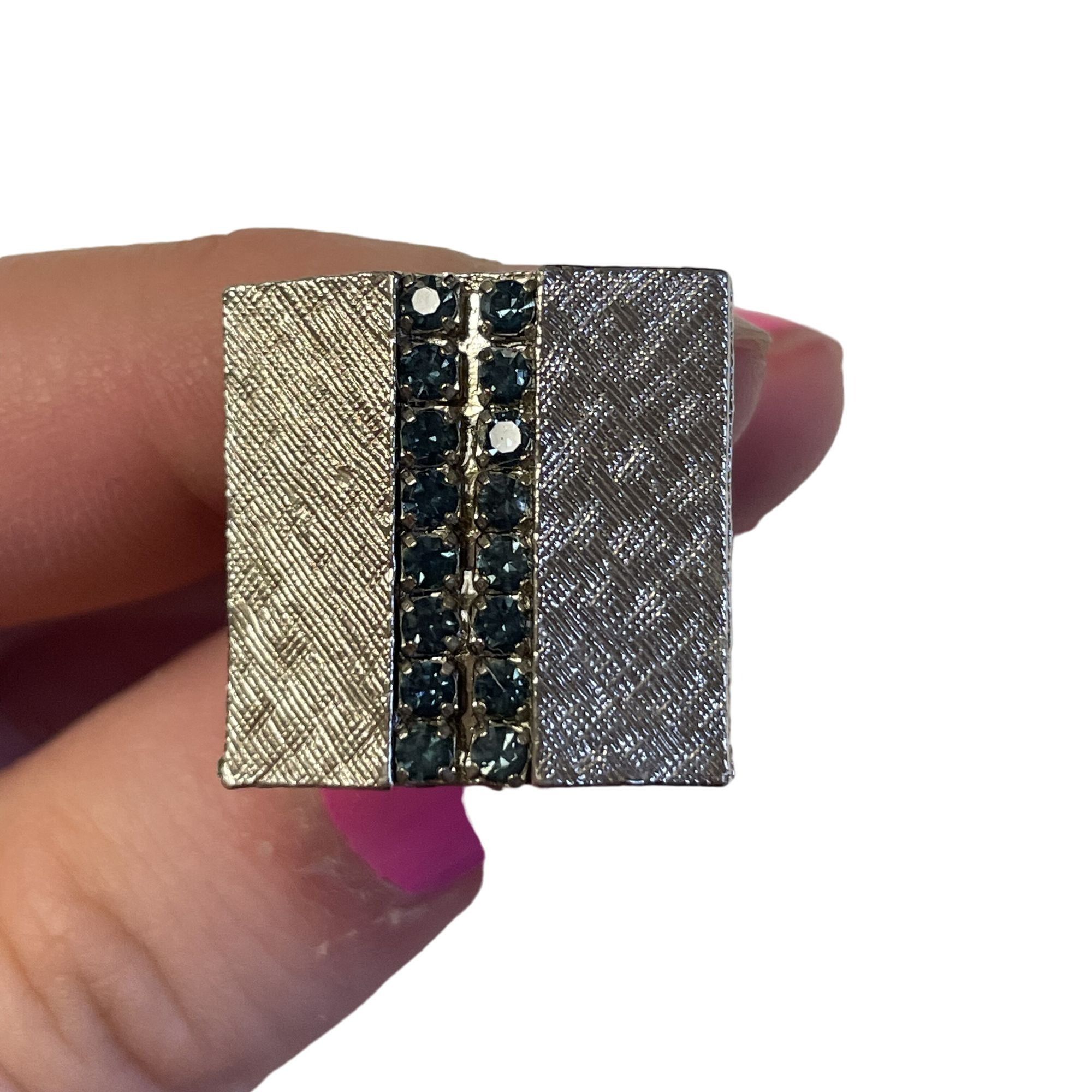 Other Vtg TEXTURED Silver Tone MoD Blue Stones Formal Cufflinks Size ONE SIZE - 4 Thumbnail
