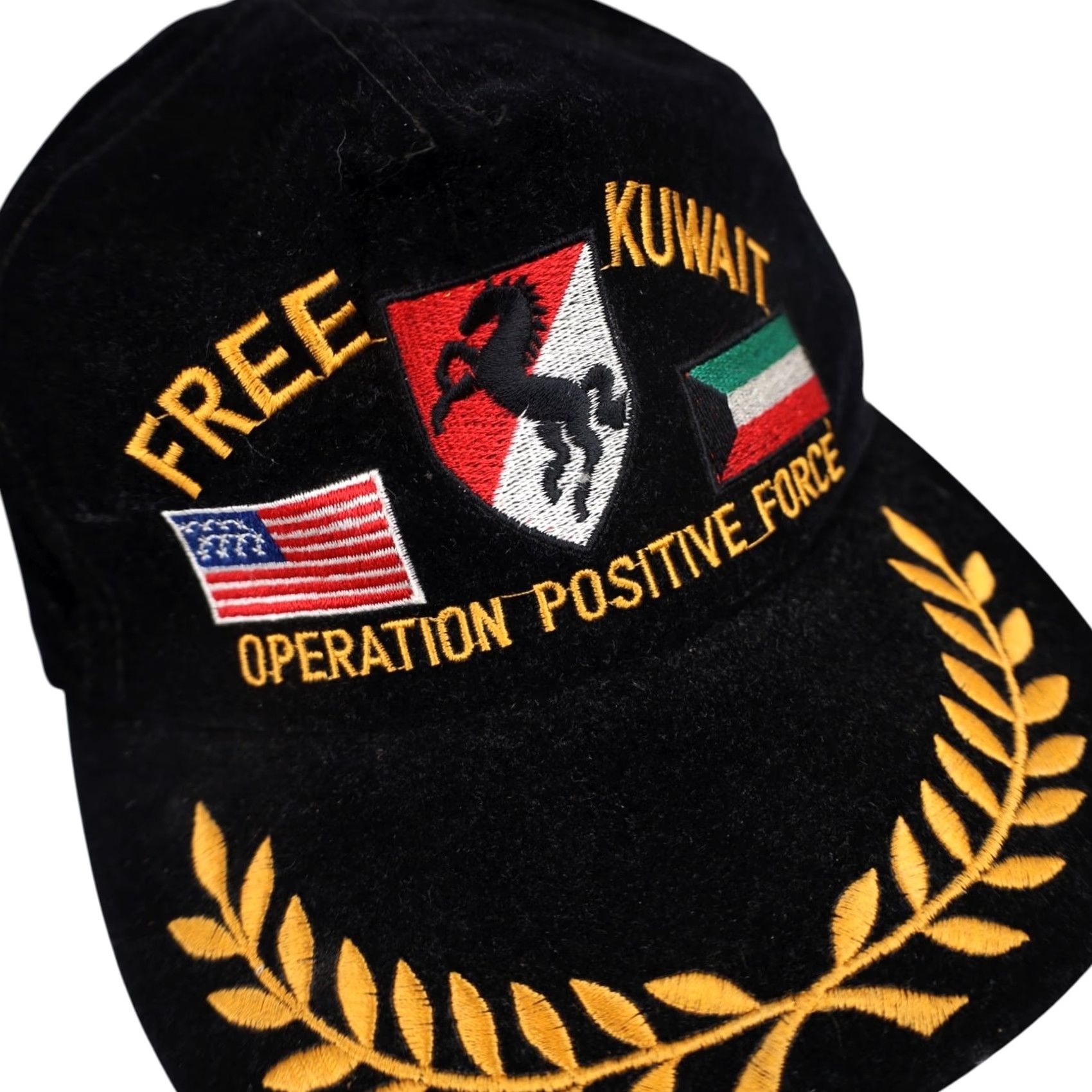 Velvet VINTAGE Military Free Kuwait Operation Positive Force Hat Black Men's OS Snapback Size ONE SIZE - 3 Thumbnail