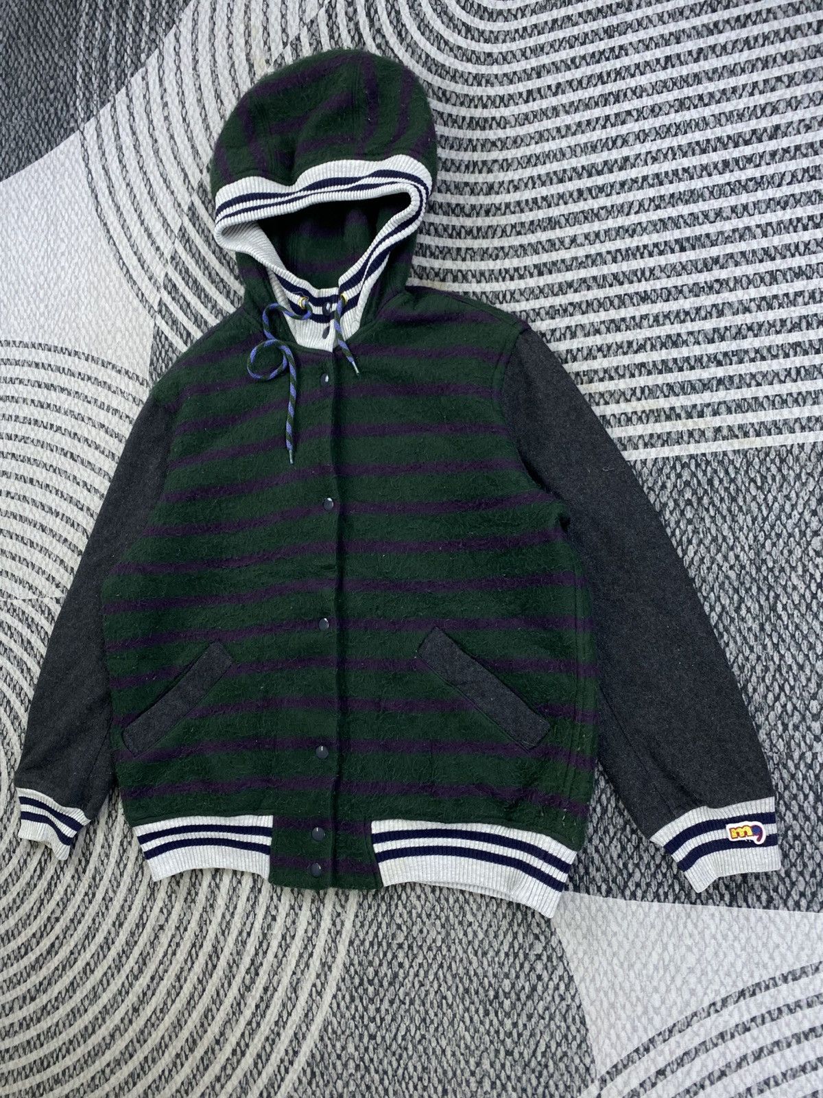 mercibeaucoup Vintage Mercibeaucoup Striped Wool Hooded Jacket Size US L / EU 52-54 / 3 - 4 Thumbnail