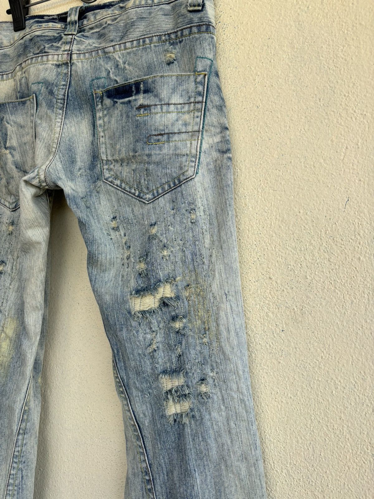Japanese Brand Mud Wash Ripped Trashed Semi Bootcut Jean Size US 35 - 13 Thumbnail