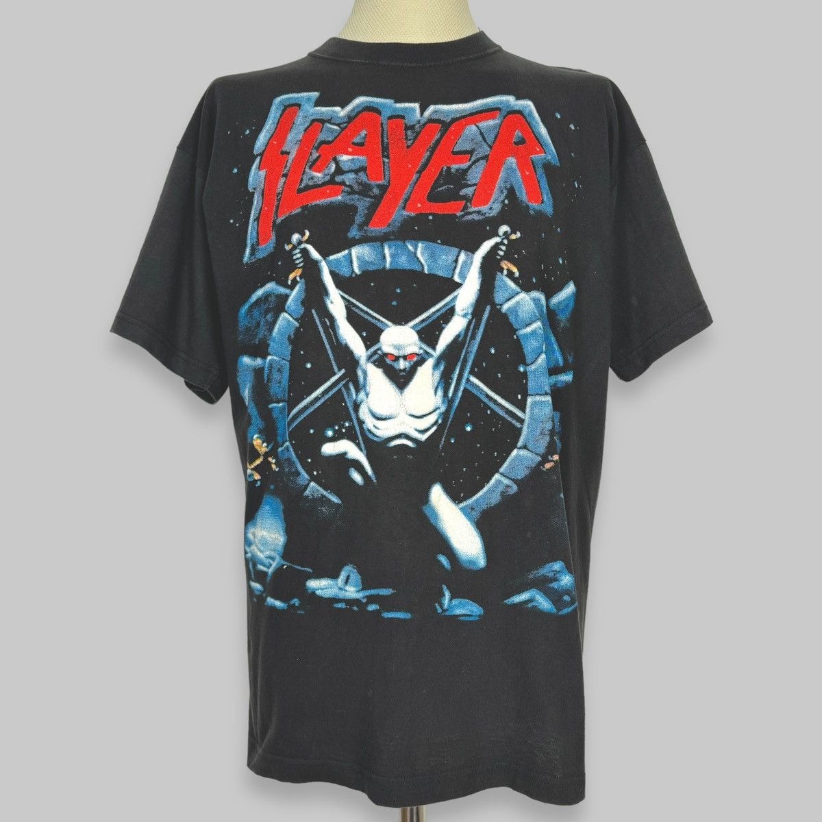 image of Band Tees x Rock T Shirt Vintage 90's Slayer ‘Divine Intervention’ Euro T Shirt in Black (Size XL)