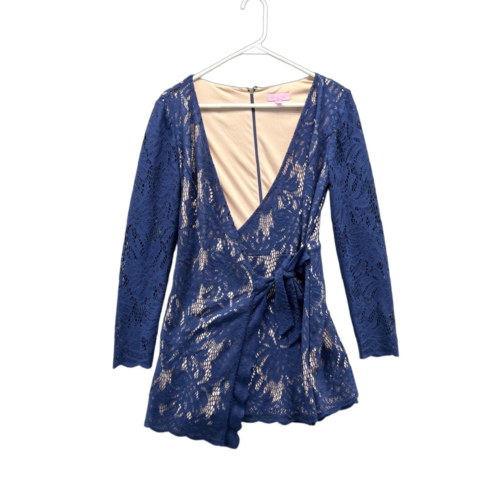 Lilly Pulitzer Lilly Pulitzer Dress Womens Small Navy Floral Lace Wrap V-Neck Long Sleeve Mini Dress, Party Cocktail Wedding, Belted, Zipper Back, Spring Summer Fall Size S / US 4 / IT 40 - 1 Thumbnail