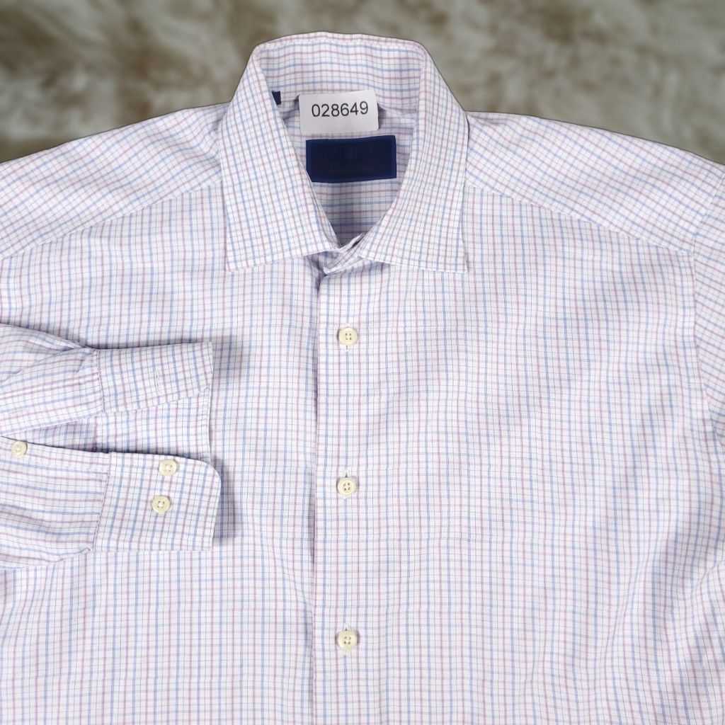 David Donahue David Donahue Shirt Mens 16 Blue Plaid Dress Button Up Long Sleeve Casual Formal Workwear Shirt Size 42R - 1 Thumbnail