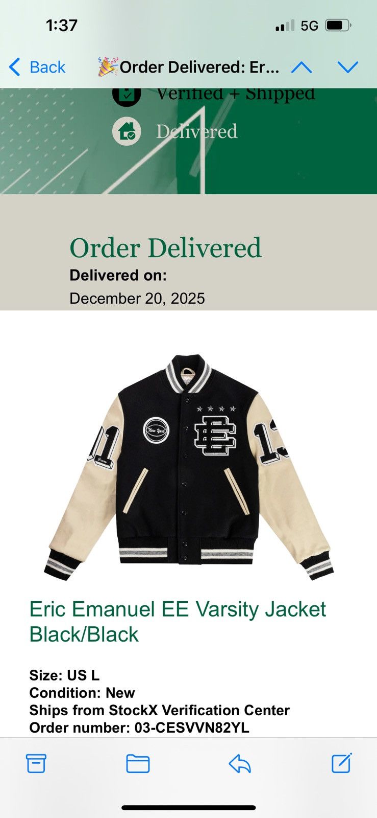 Eric Emanuel Eric Emanuel leather varsity jacket bomber black large Size US L / EU 52-54 / 3 - 4 Thumbnail