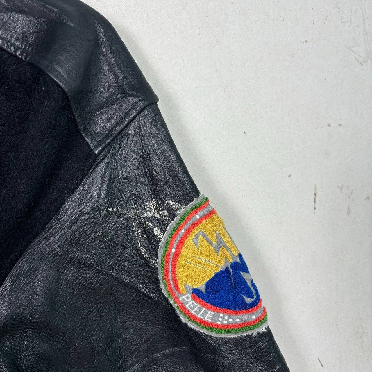 Vintage Vintage 90s Nuovo Pelle Embroidered Logo Wool Leather Jacket Size US L / EU 52-54 / 3 - 6 Thumbnail