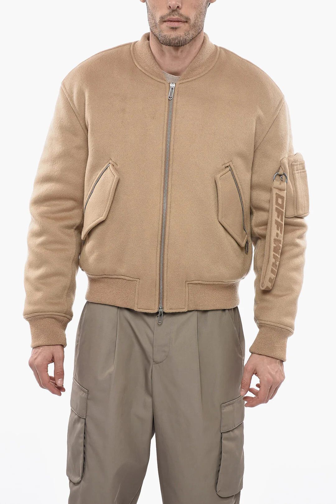 Off-White og1mm0426 Quote Cashmere Bomber Jacket in Beige Size US M / EU 48-50 / 2 - 1 Thumbnail