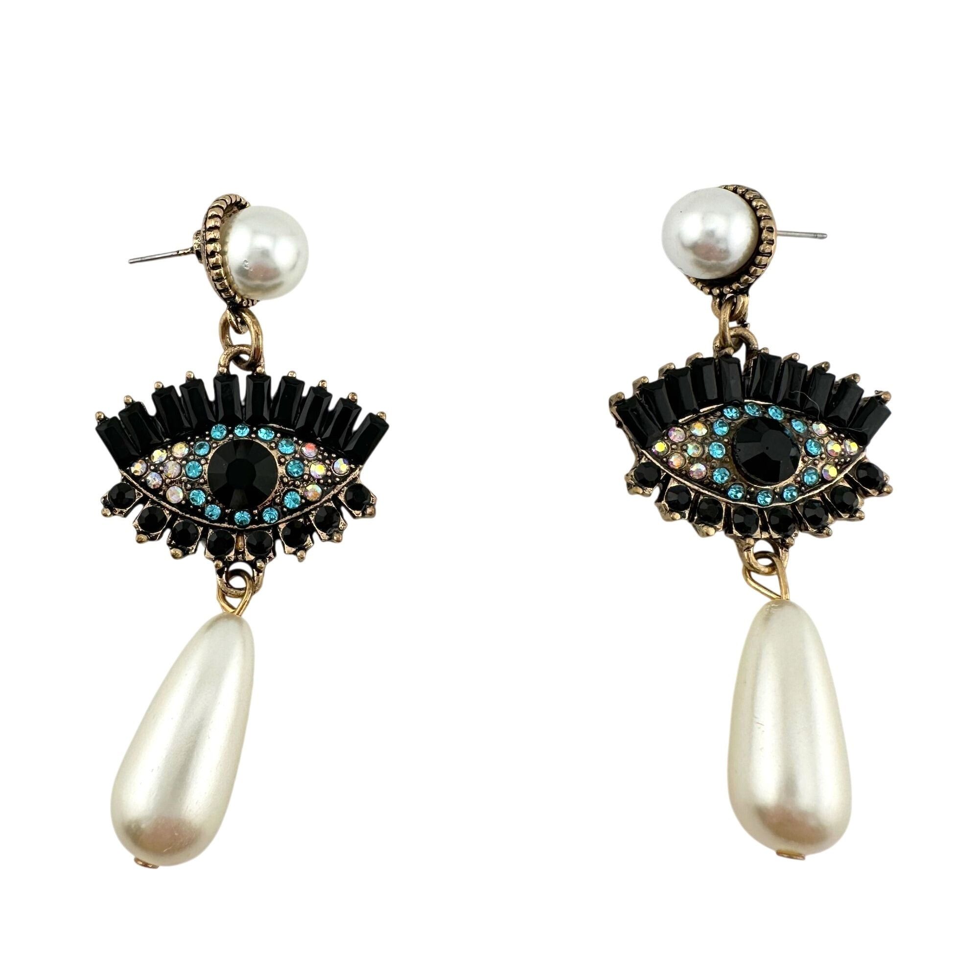 Other Evil Eye Rhinestone Pearl Drop Dangle Earrings Size ONE SIZE - 3 Thumbnail