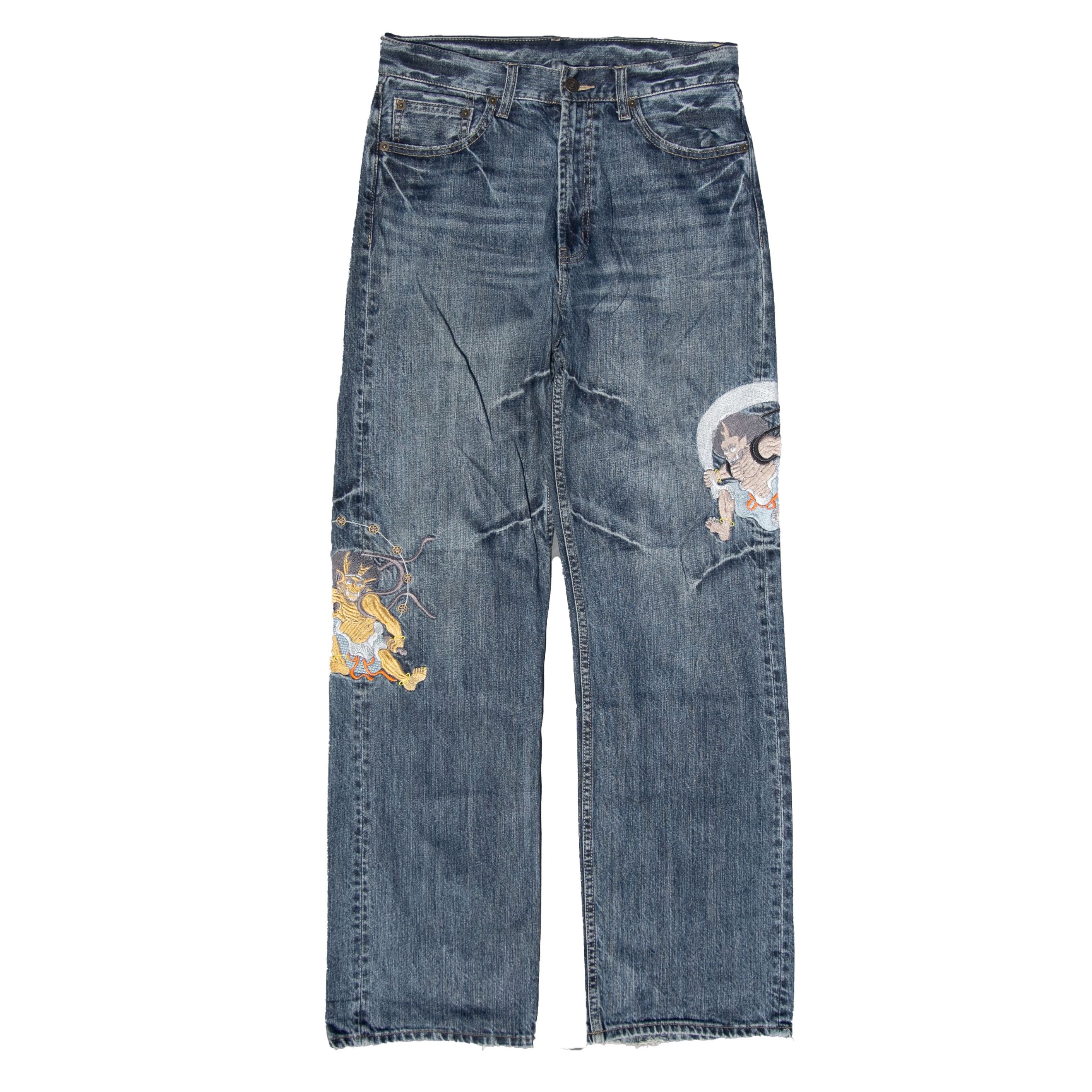 Japanese Brand × Le Grande Bleu (L.G.B.) Fujin Raijin Sukajan Jeans Japan Size US 32 / EU 48 - 1 Thumbnail