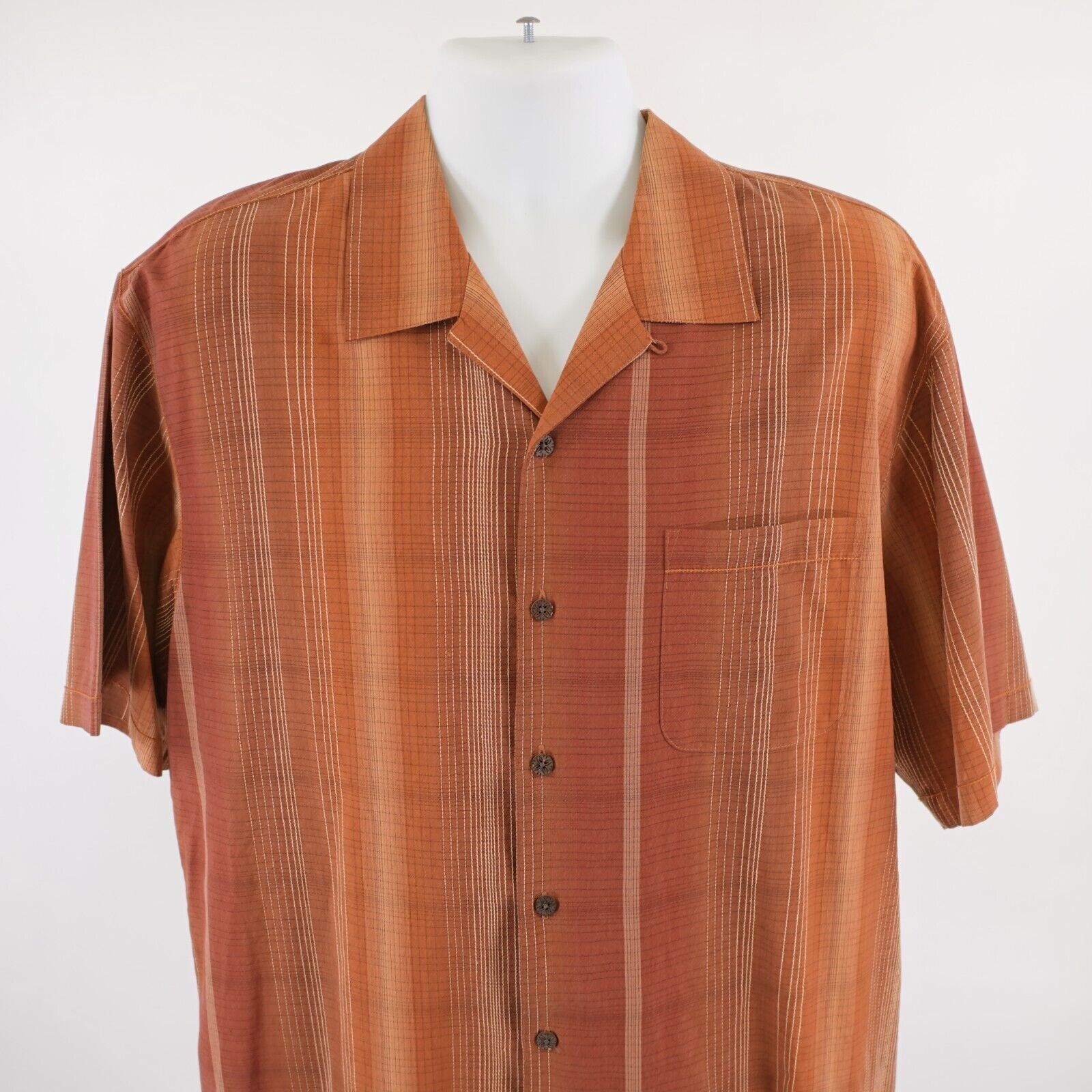 Tommy Bahama Tommy Bahama Orange Brown Silk Hawaiian Large Collared Dress Size US L / EU 52-54 / 3 - 1 Thumbnail