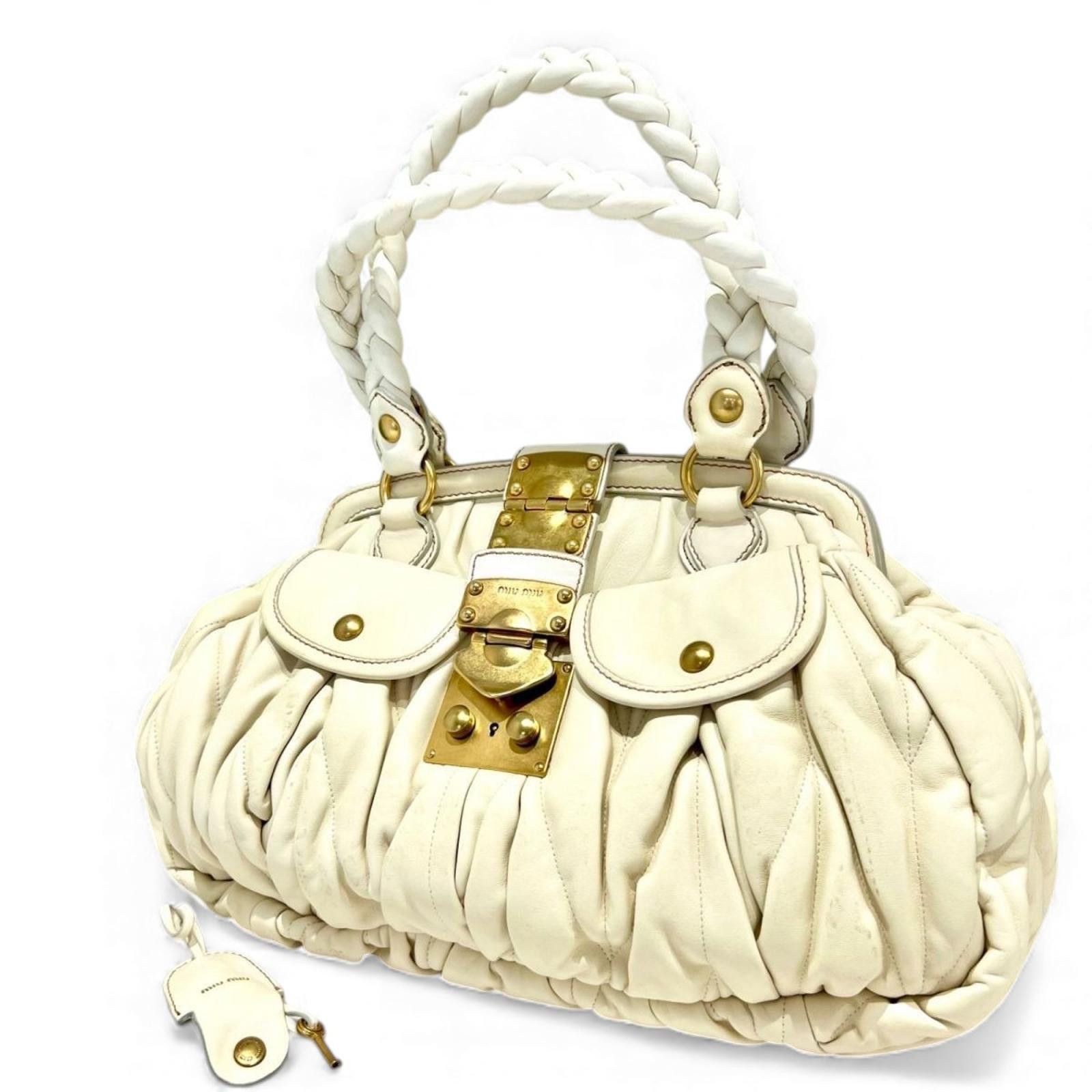 Miu Miu Miu Miu - Cream Leather Braided Handle Handbag Size ONE SIZE - 6 Thumbnail