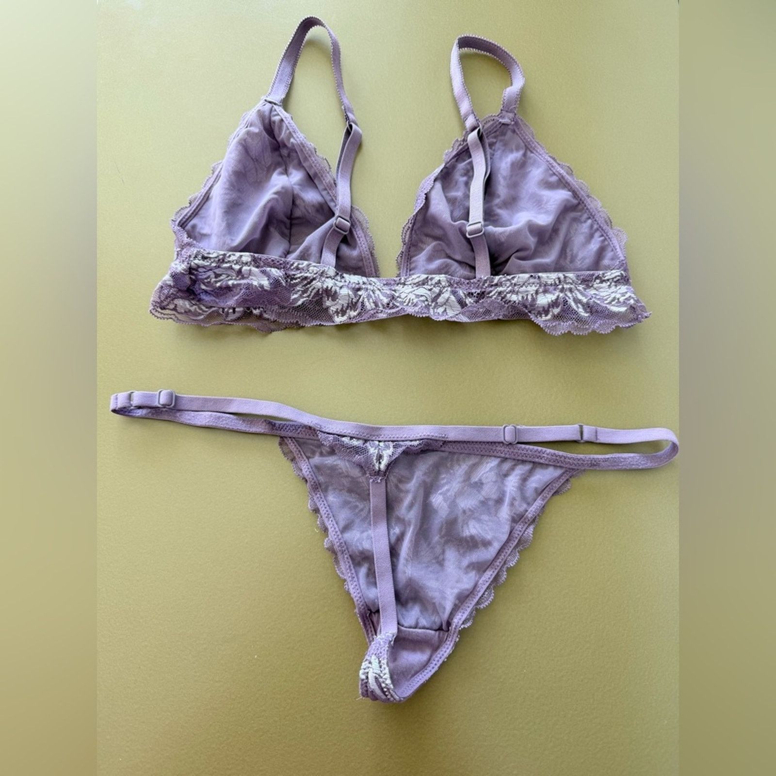 Other Lace Dusty Mauve Bralette & Thong Set. Size S Size ONE SIZE - 4 Thumbnail
