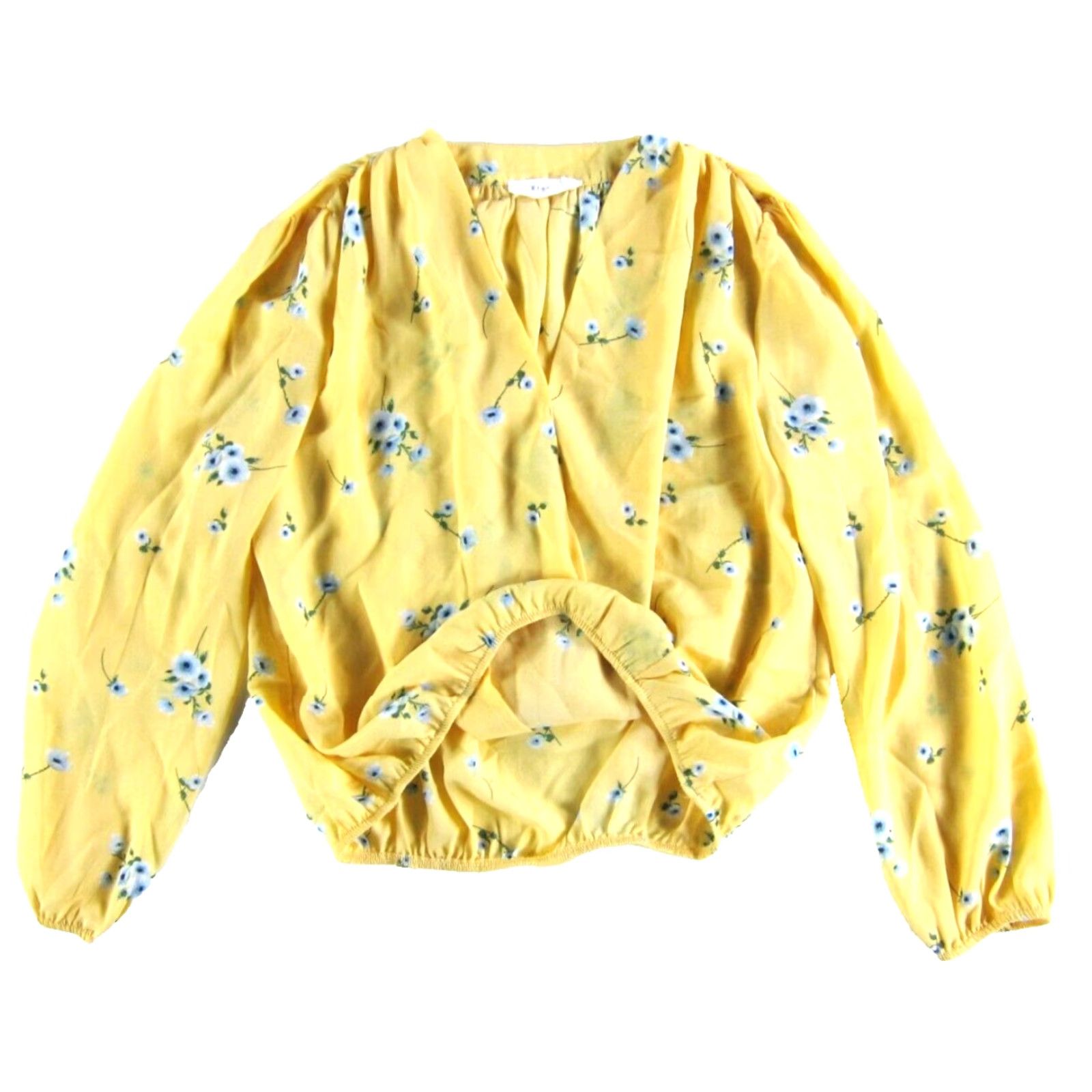 Vintage Elodie Yellow Blue Green Floral Long Sleeve V-Neck Wrap Blouse Medium Size M / US 6-8 / IT 42-44 - 4 Thumbnail