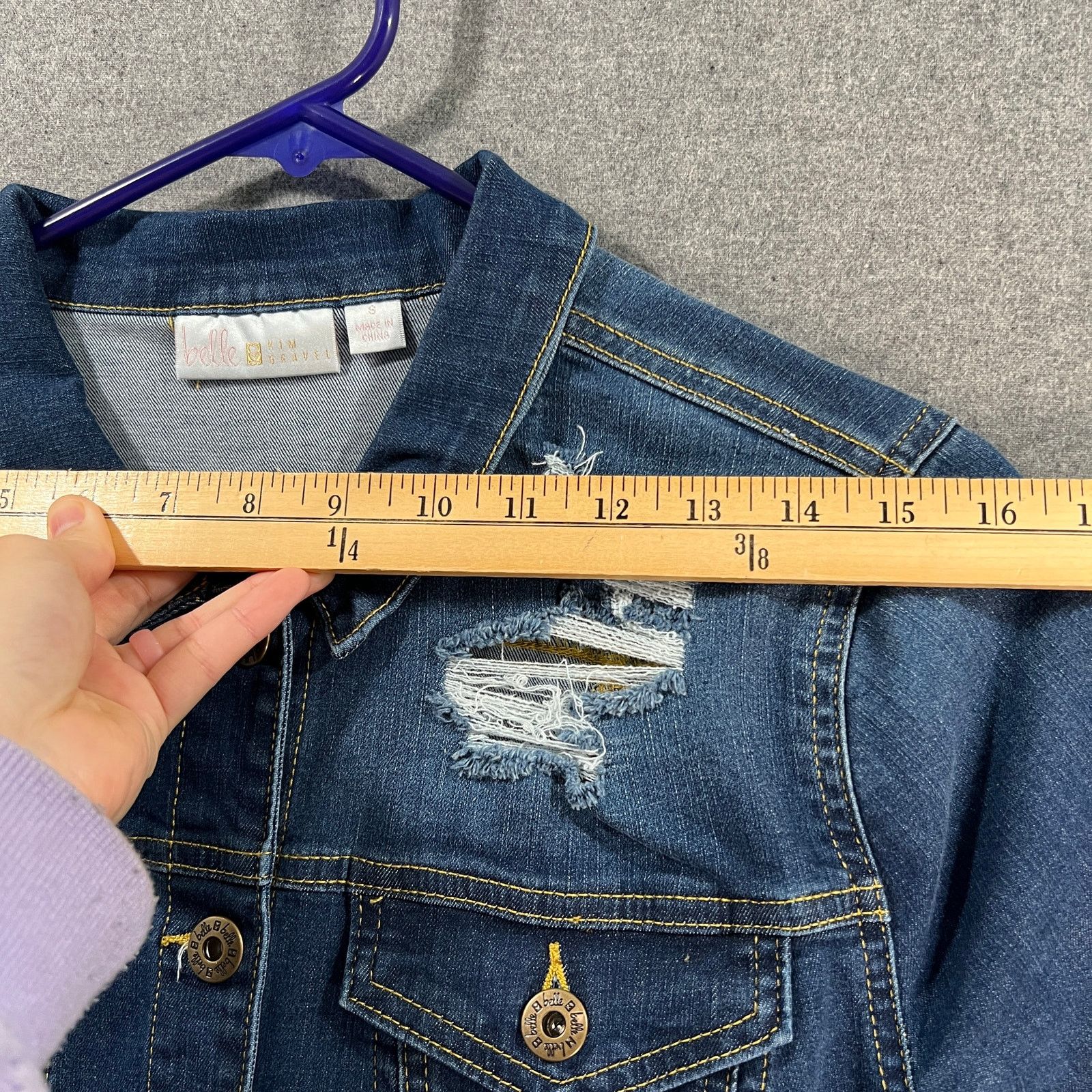 Other Belle by Kim Gravel Distressed Denim Jacket with Frave Size S / US 4 / IT 40 - 6 Thumbnail