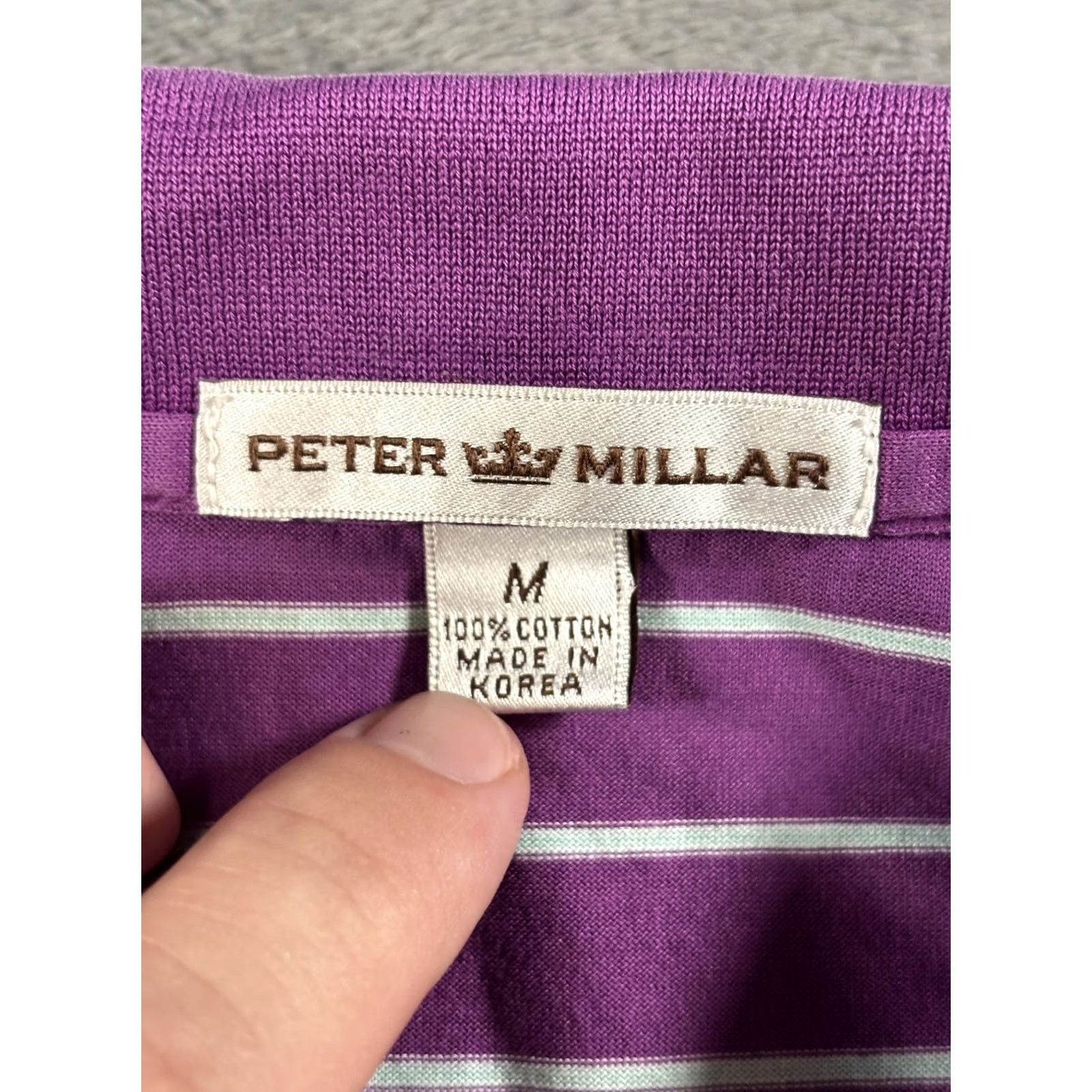 Peter Millar Polo Shirt Golf Mens Medium Purple Stripe Cotton Knit Hualalai, Men's — image 5 of 6
