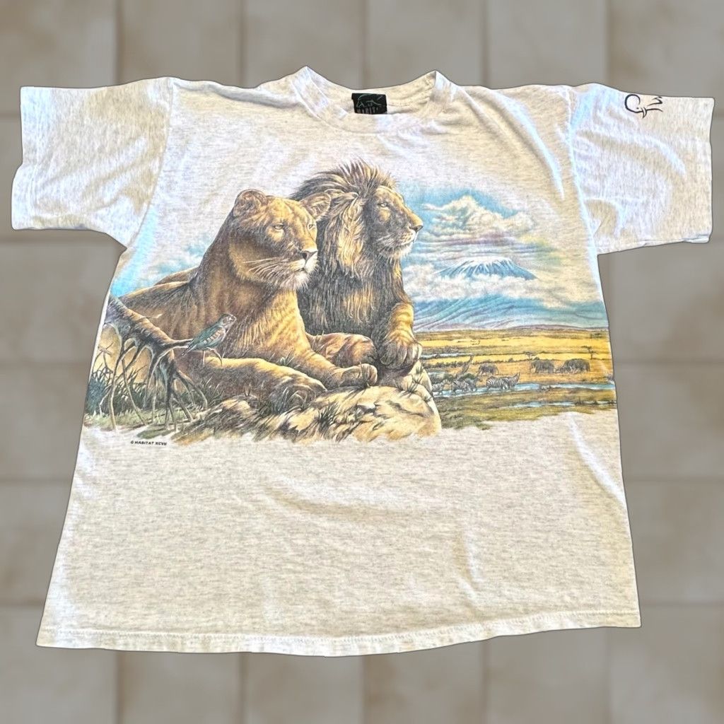 VINTAGE Habitat Shirt Large Lions Wildlife T Shirt USA Made Zoo 1996