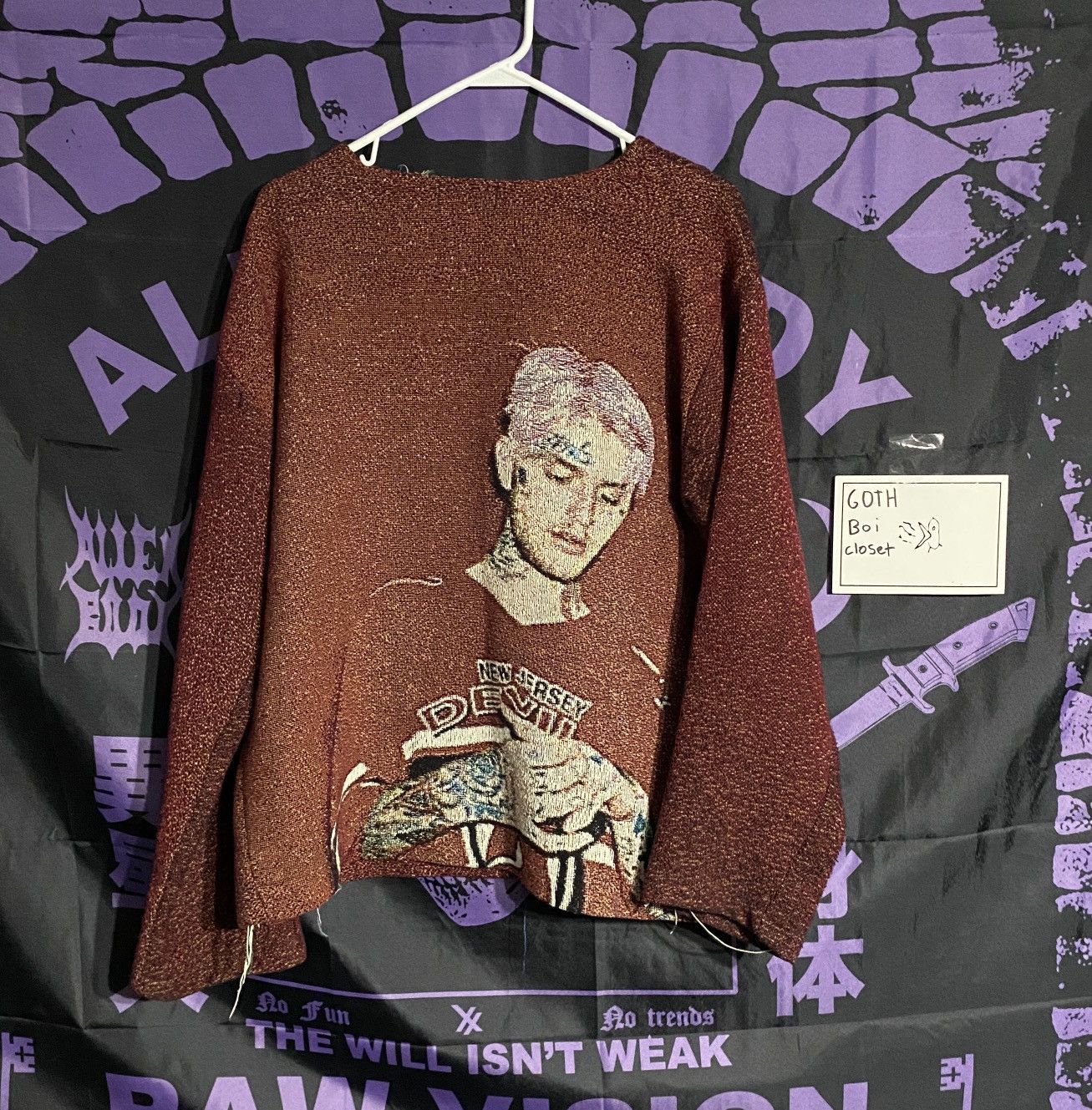 Lil Peep Lil Peep X 4x1111 HELLBOY tapestry sweater Size US M / EU 48-50 / 2 - 2 Thumbnail