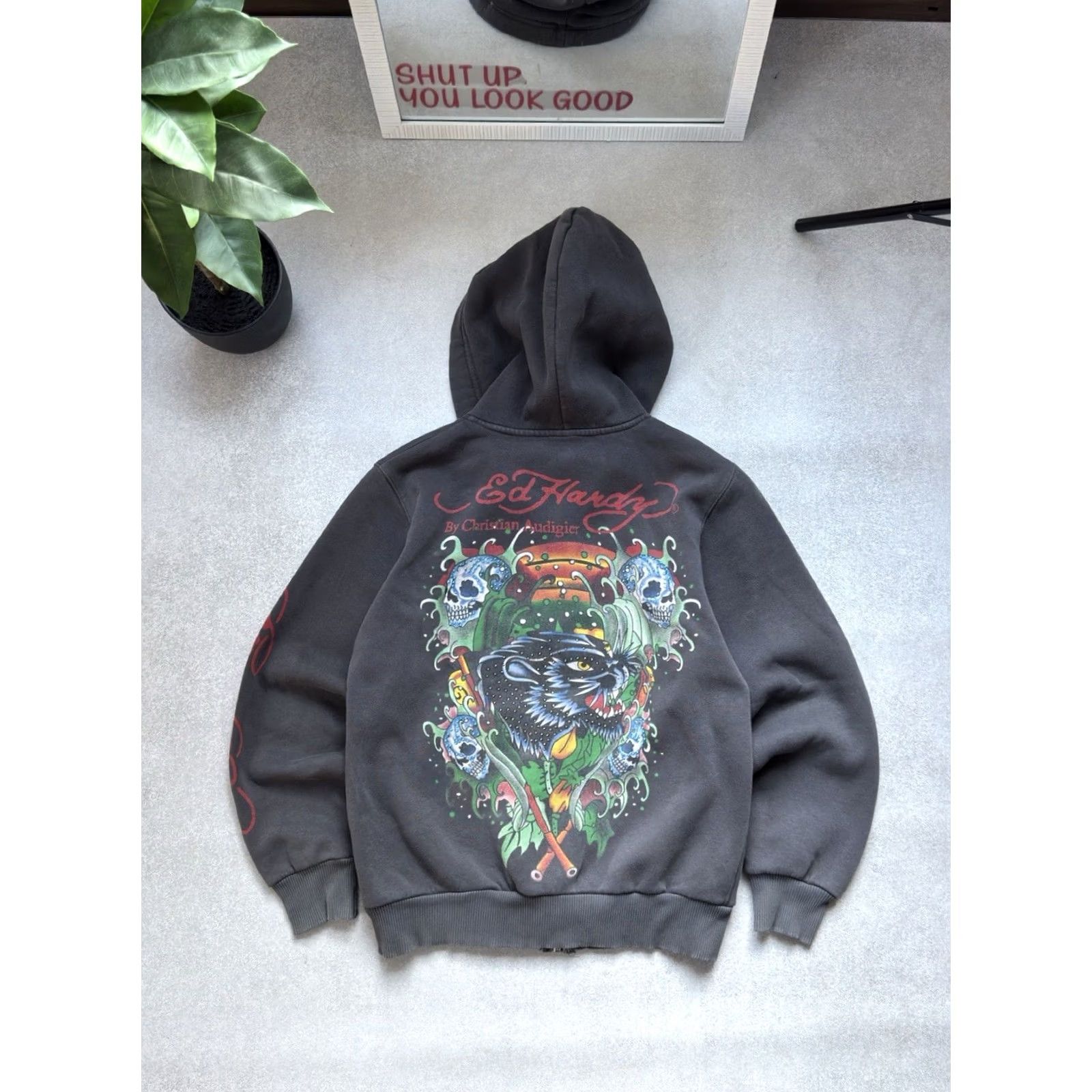 Ed Hardy VINTAGE Ed Hardy By Christian Audigier Skull Logo Y2K Gray Zip Hoodie Woman M size Size M / US 6-8 / IT 42-44 - 2 Thumbnail