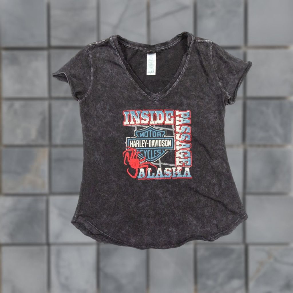 Harley Davidson Harley-Davidson Shirt Women’s V-Neck Short Sleeve Small Black Cotton Knit Motorcycle Tee Ladies Womens Size S / US 4 / IT 40 - 1 Thumbnail