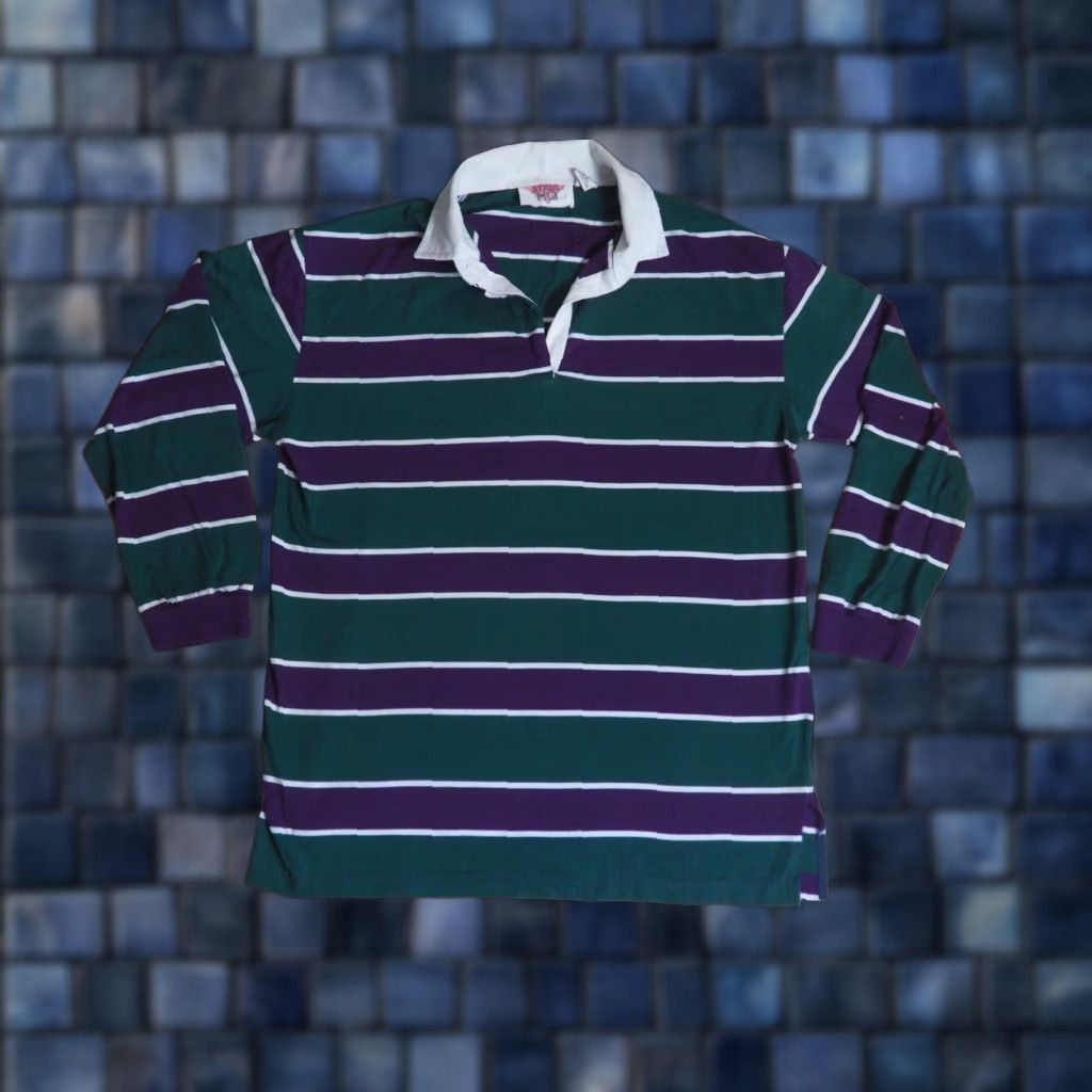 Vintage VINTAGE Studio HQ Rugby Shirt L Mens Green Decade 1990s Striped L/S Polo Cotton Blend Size US L / EU 52-54 / 3 - 1 Thumbnail