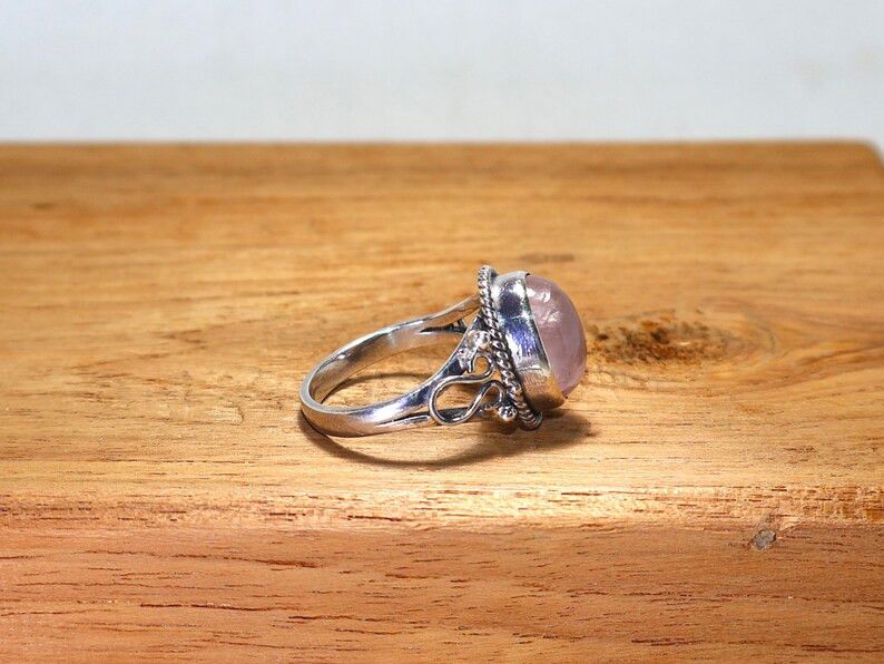Handmade Handmade Rose Quartz Ring: 925 Silver, January Birthstone Size ONE SIZE - 5 Thumbnail