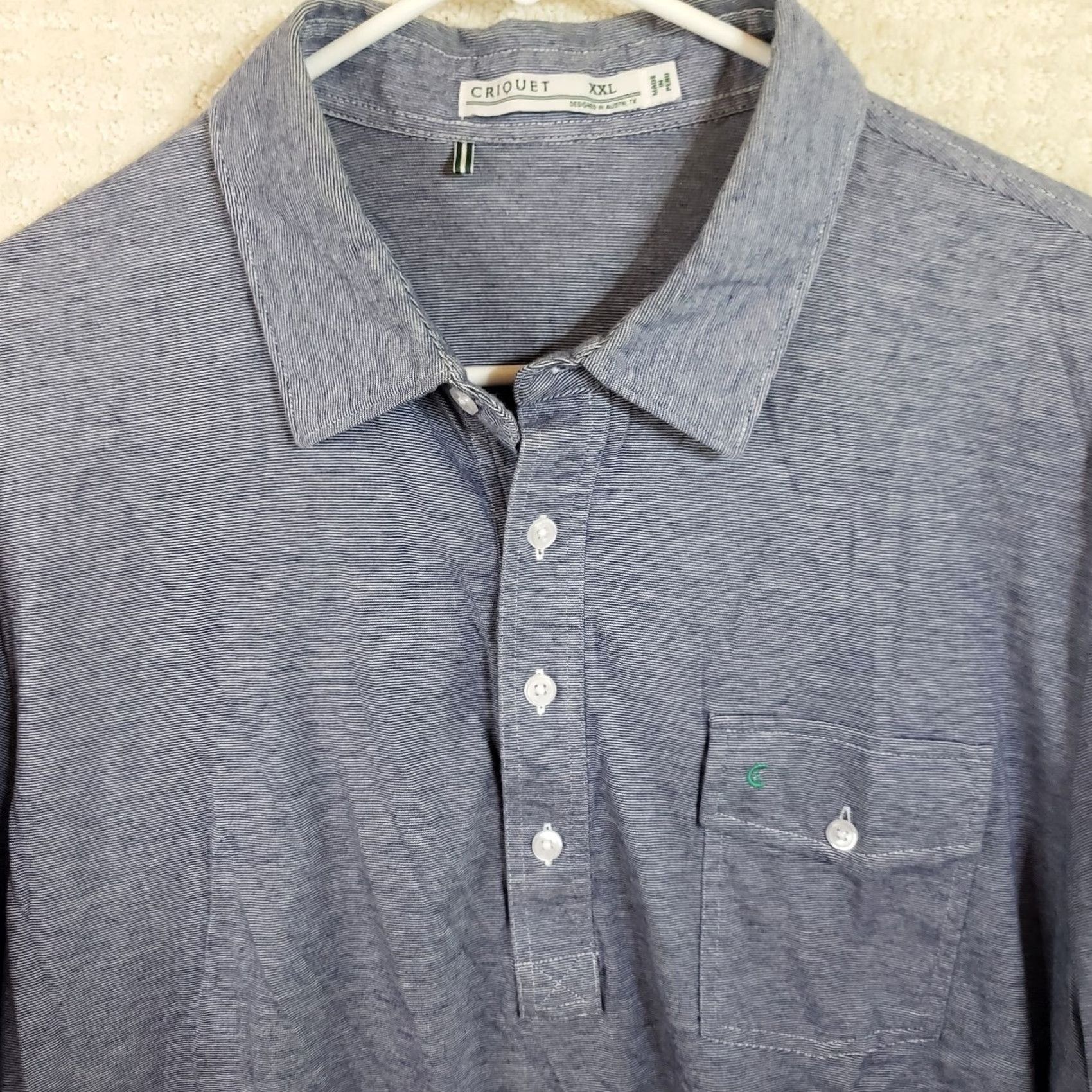 Vintage Criquet Polo Shirt Men 2XL Navy Blue White Stripe Cotton Pocket Golf Texas Preppy Logo Short Sleeve Size US XXL / EU 58 / 5 - 3 Thumbnail
