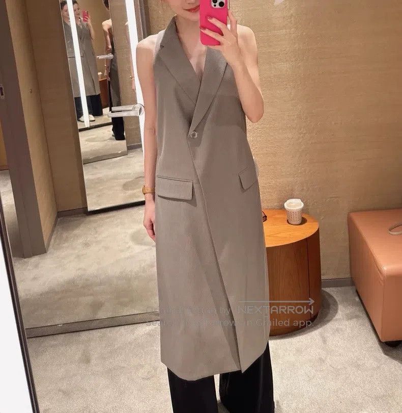 Hermes Hermes Solid Color Long Vest Blazer - Women's - Taupe Size XXS / US 00 / IT 34 - 2 Thumbnail