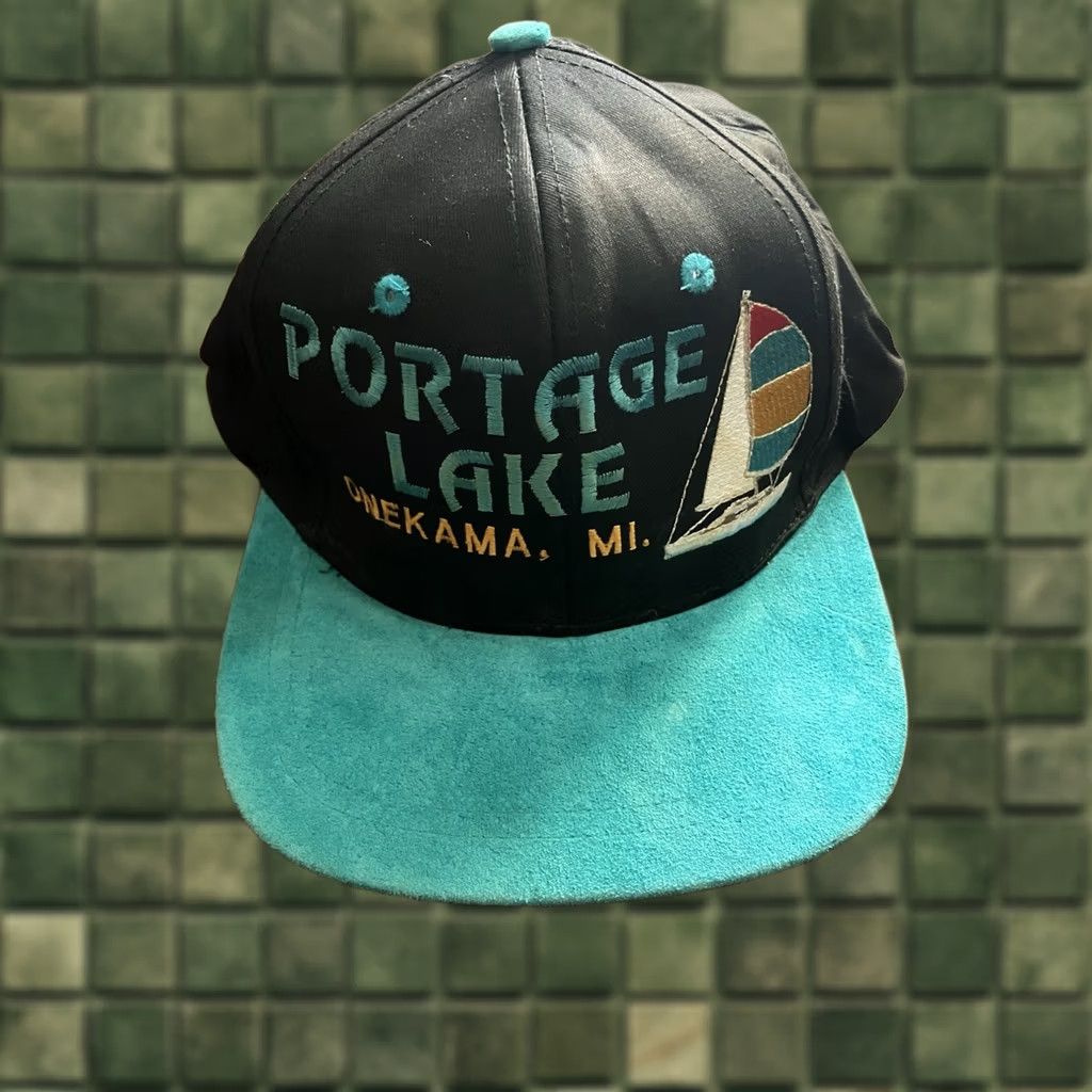 Altea VINTAGE Cobra Cap Mens Snapback Teal Suede Brim Portage Lake Michigan 90s Green Adjustable Cap Mens 90s Outdoor Comfortable Size ONE SIZE - 1 Thumbnail