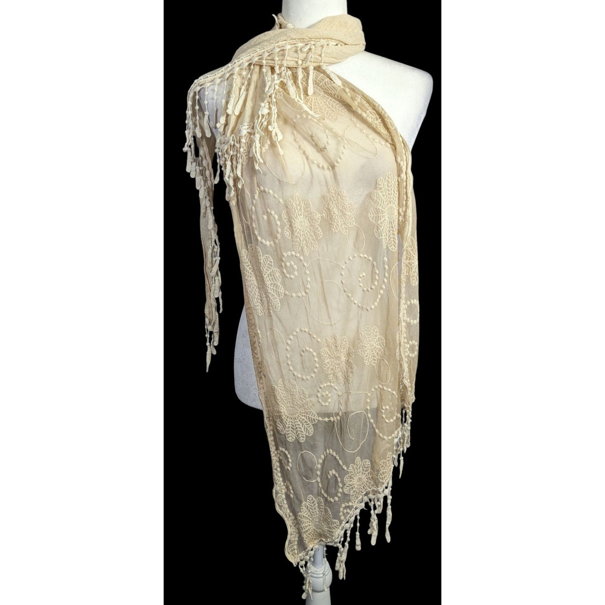 Other Vintage Victorian Style Crochet Lace Asymmetrical Scarf Wrap Size ONE SIZE - 1 Thumbnail