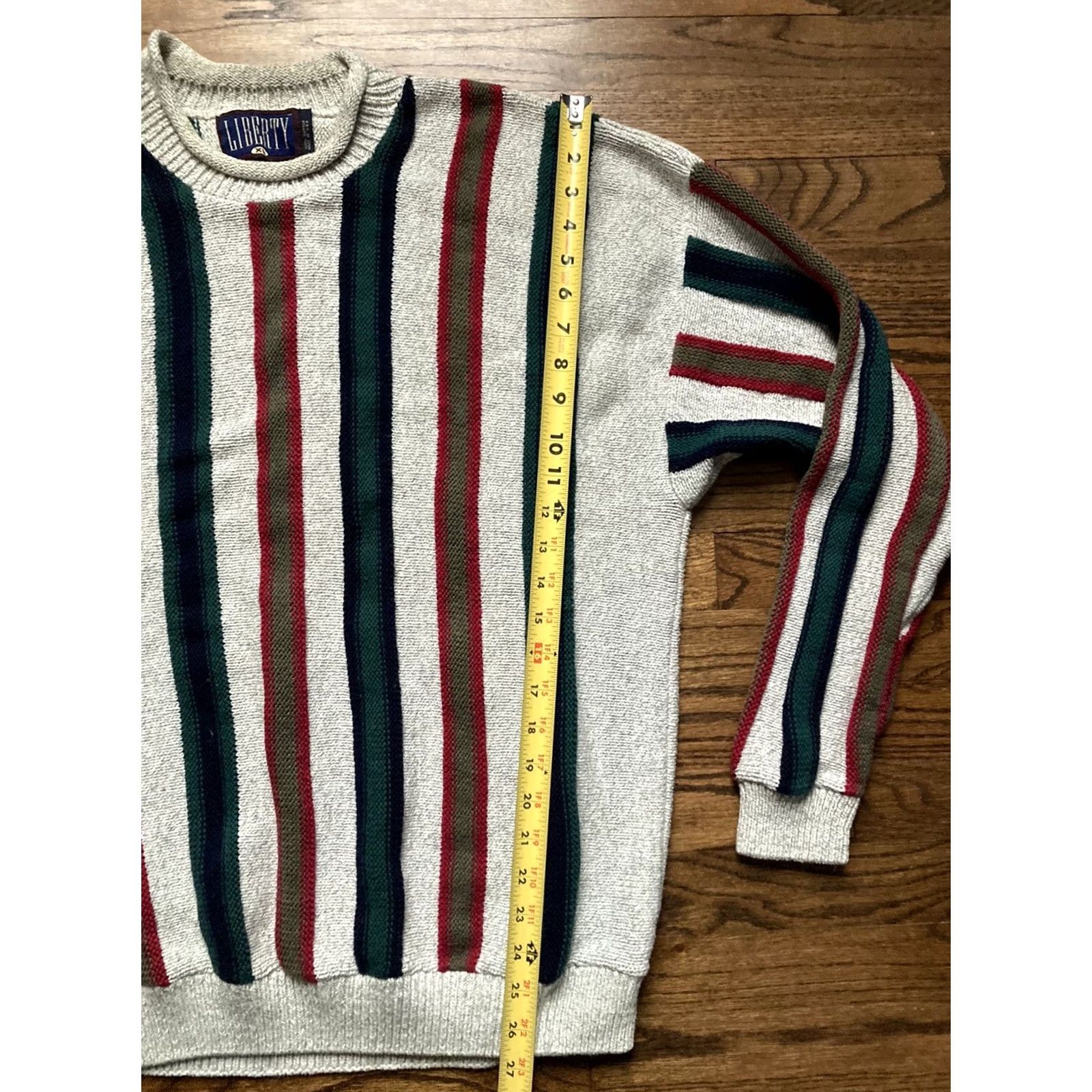 Vintage VINTAGE Liberty Sweater Shirt Men XL Gray 90s Knit Roll Neck Plaited United Statesmade Knit Cotton Stripes Size US XL / EU 56 / 4 - 7 Thumbnail