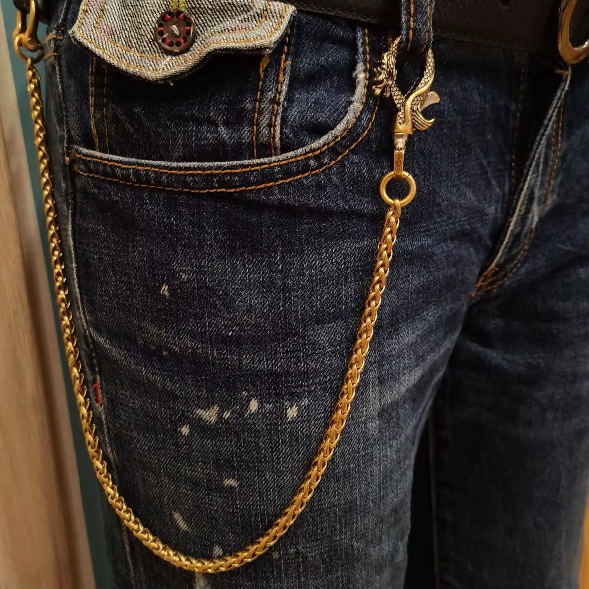 Vintage 6mm Snake Chain Brass Hook Dragon Pant Wallet Keychain Size ONE SIZE - 1 Thumbnail