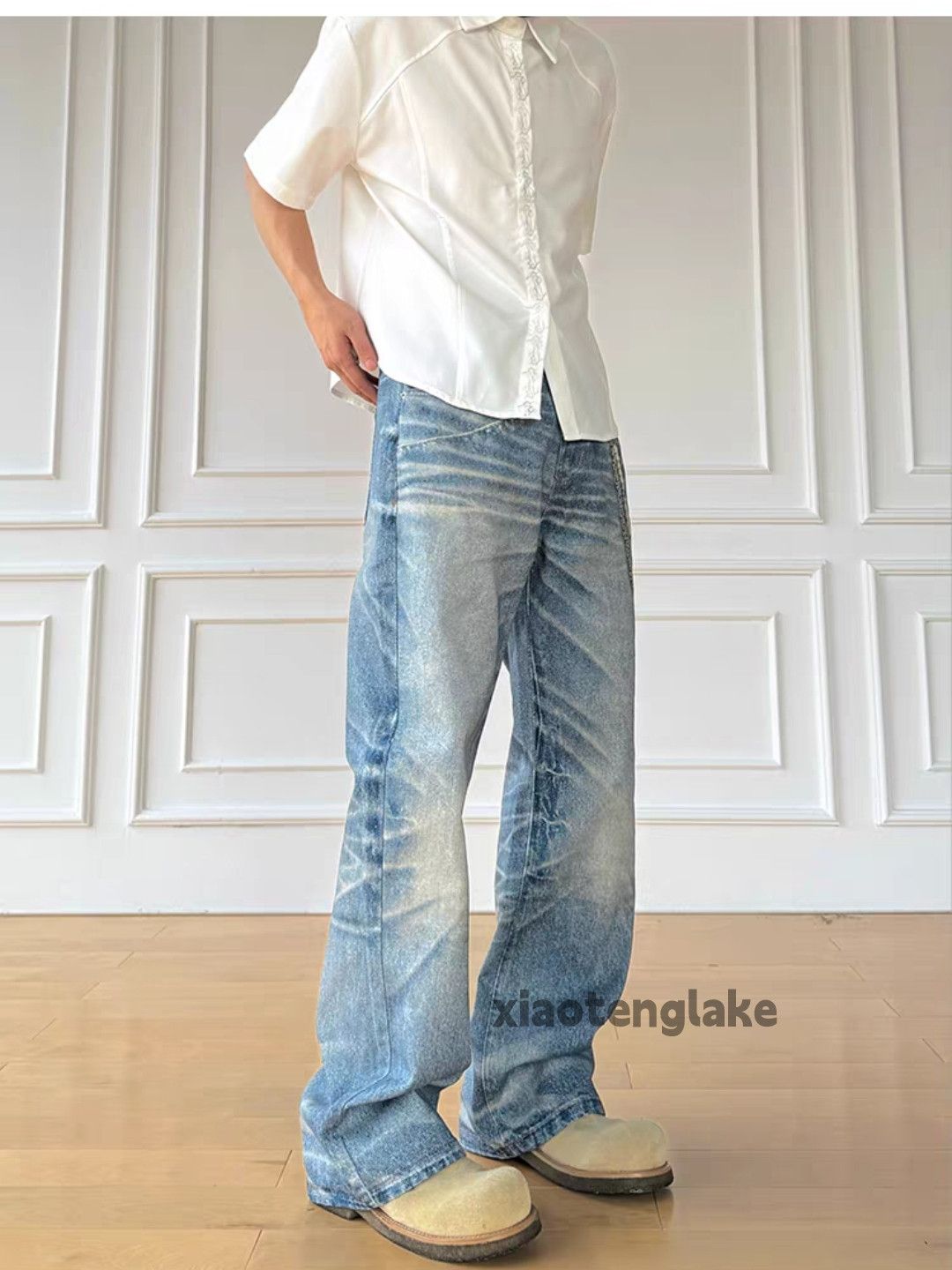 Vintage Washed faded loose baggy skate hiphop print jeans Size US 30 / EU 46 - 3 Thumbnail