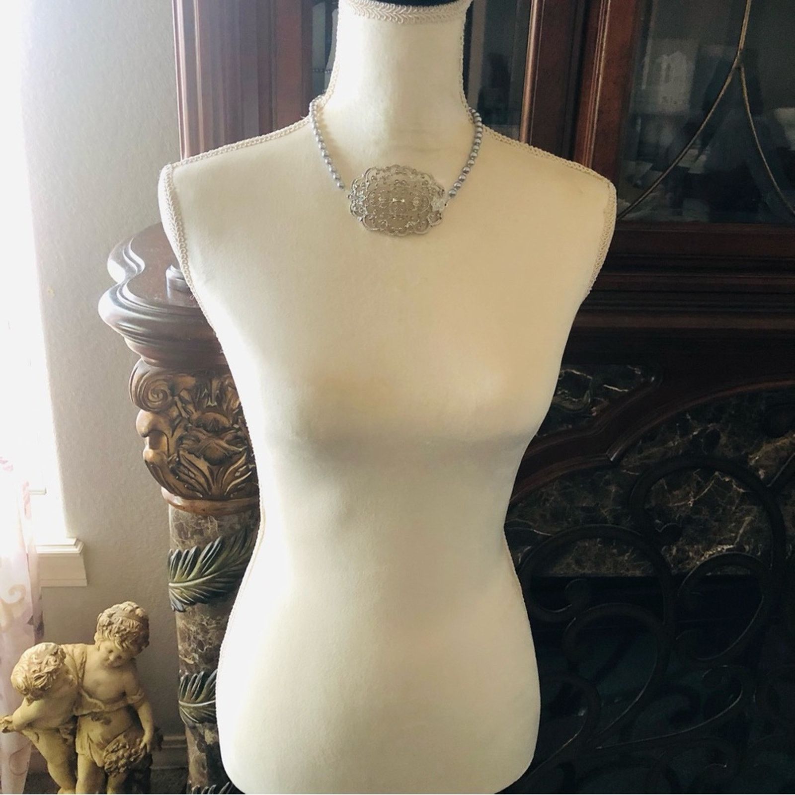 Handmade Handcrafted repurpose large silver filigree Pearl necklace Size ONE SIZE - 6 Thumbnail