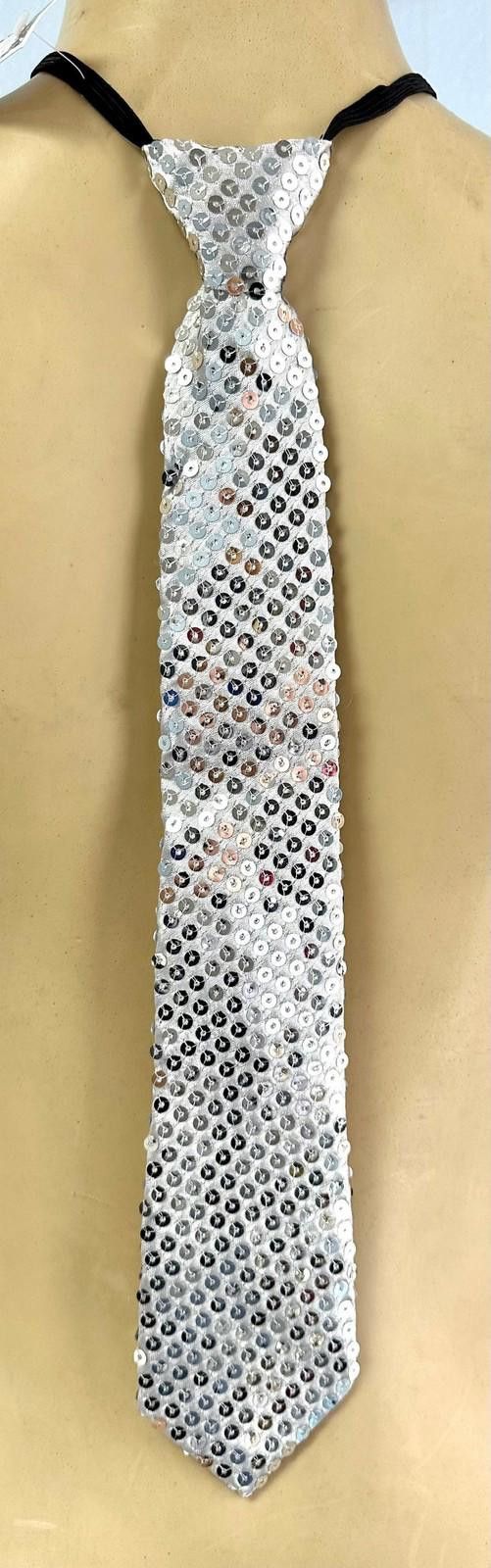 Designer Sequins Over Fabric Neck Tie SILVER Adult Unisex Size ONE SIZE - 1 Preview