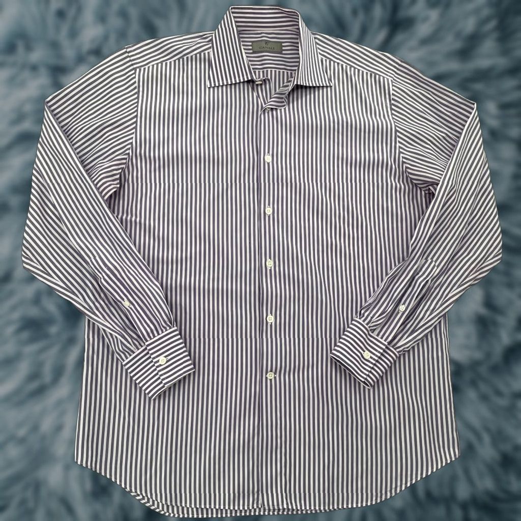 Canali Canali Shirt Adult Large Purple Stripe Button Up Long Sleeve Cotton Mens Size US L / EU 52-54 / 3 - 1 Thumbnail