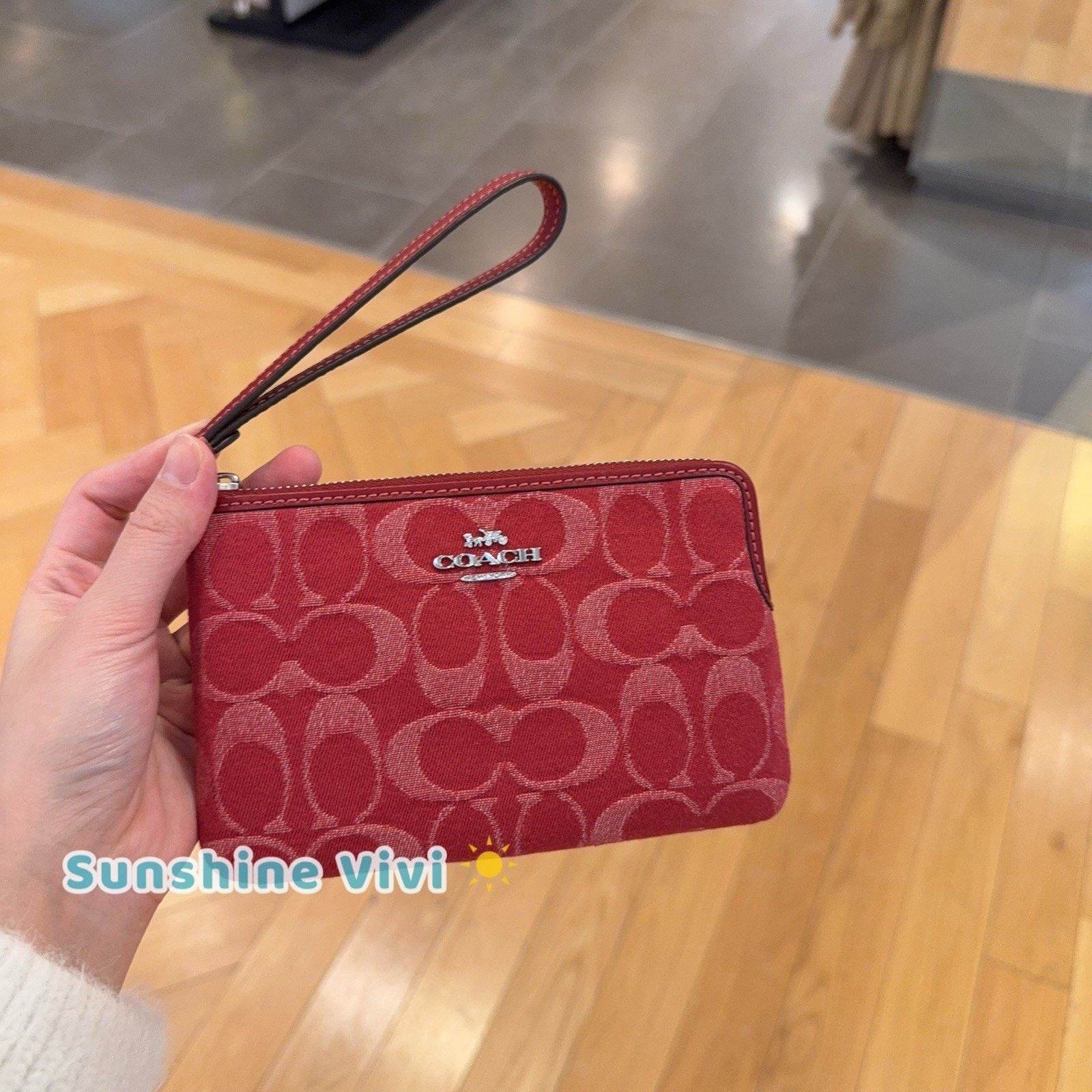Coach NWT Coach Corner Zip Wristlet CDF27 denim/Silver/True Red Size ONE SIZE - 2 Thumbnail