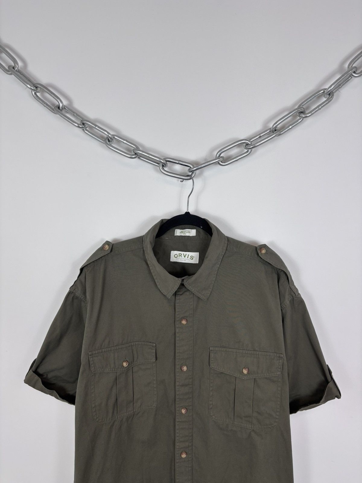 Orvis Vintage Orvis Bush Men’s Khaki Green Short Sleeve Shirt Size US XXL / EU 58 / 5 - 2 Thumbnail