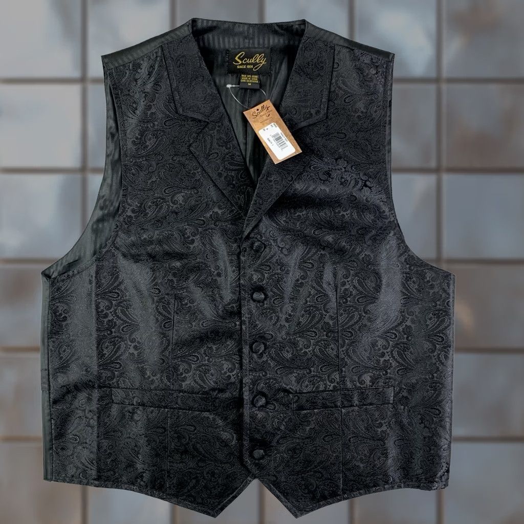 Scully Scully Vest Men’s Medium Black Paisley NWT Western Cowboy Ranchwear Vest M Black Paisley Western Size M Mens Button Up Size US M / EU 48-50 / 2 - 1 Thumbnail