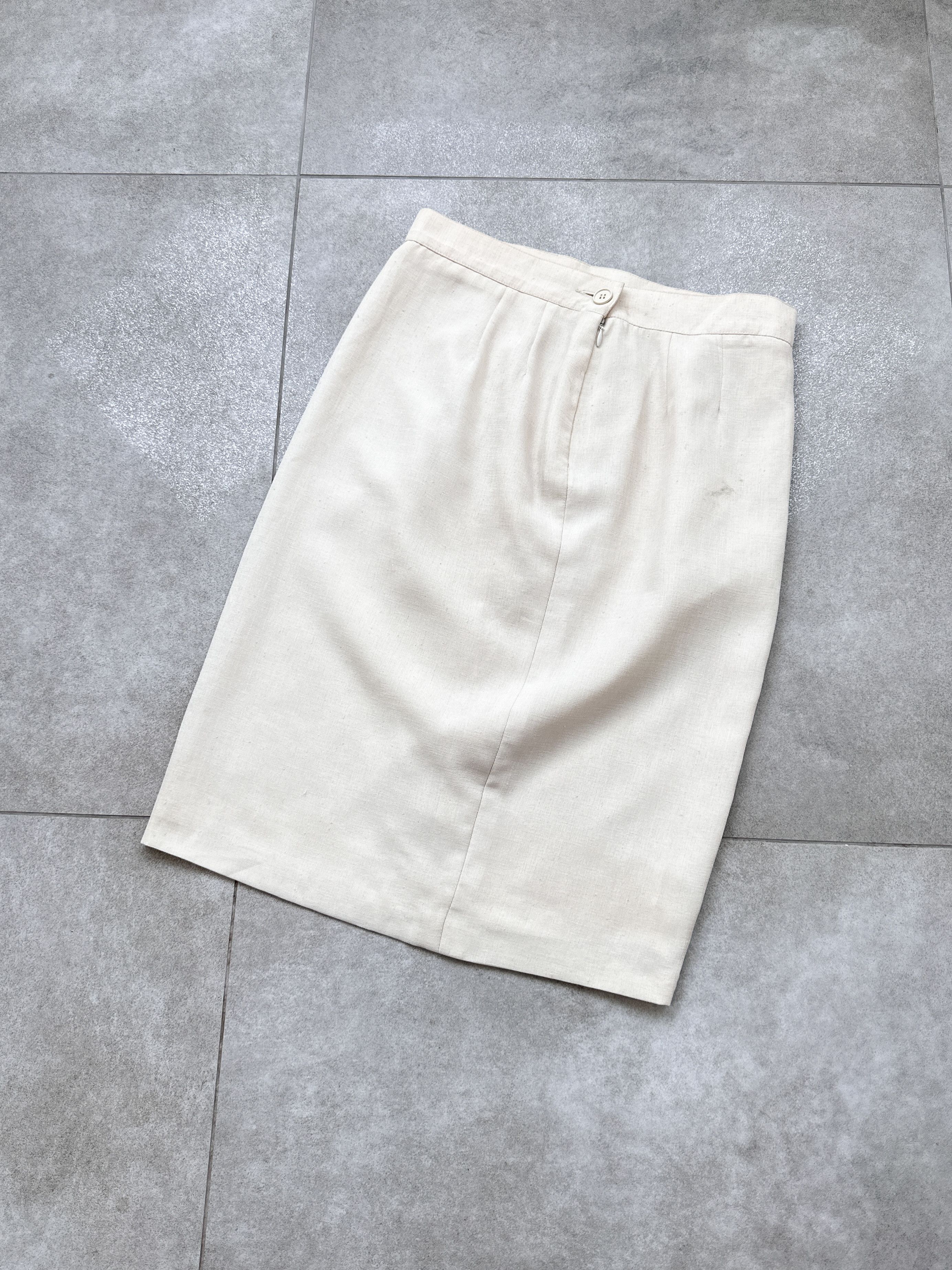 Vintage Vintage Yves Saint Laurent YSL Linen Cream Mini Skirt Size 28" / US 6 / IT 42 - 2 Thumbnail