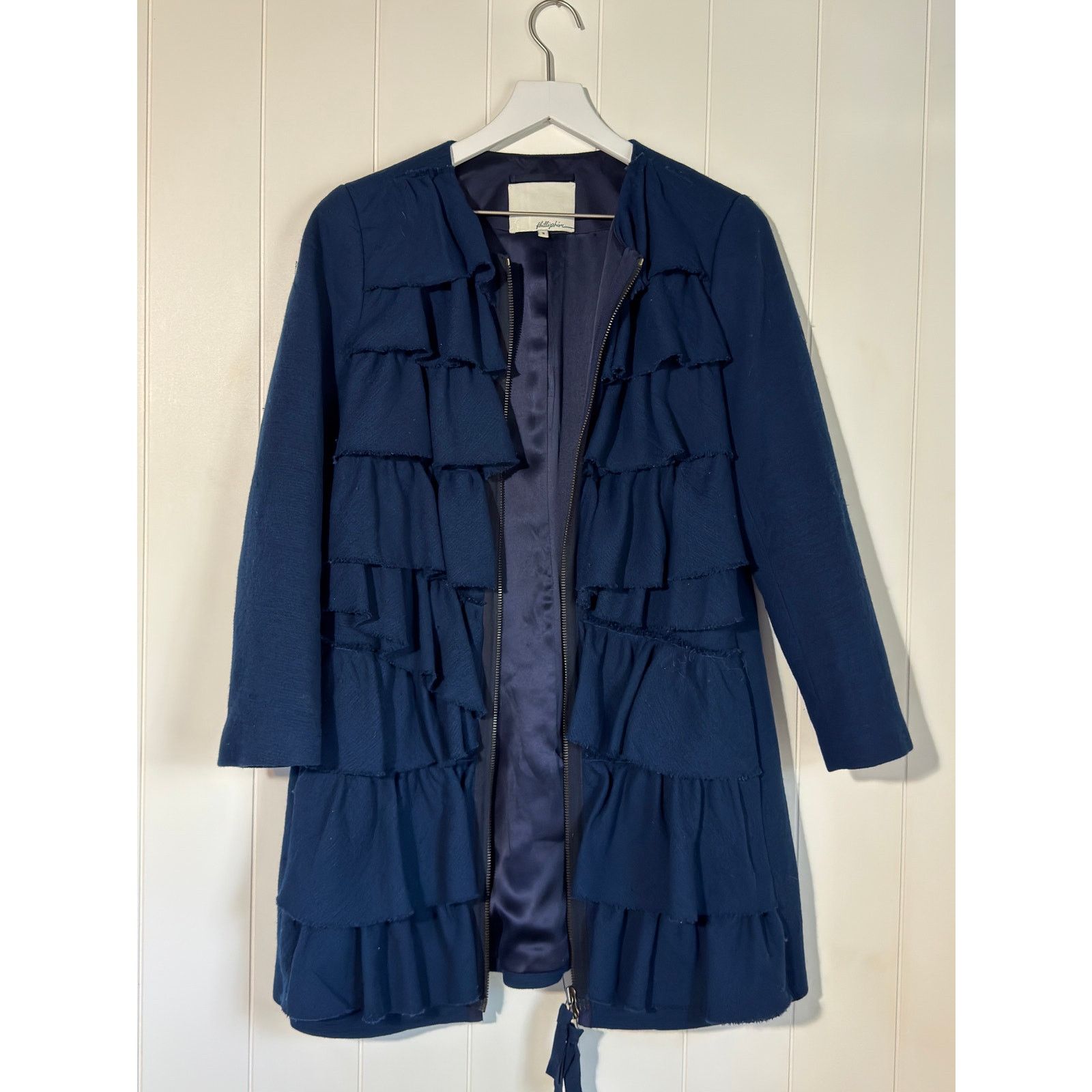 3.1 Phillip Lim Phillip Lim Blue Wool Silk Ruffle Coat Dress Outerwear Med Size M / US 6-8 / IT 42-44 - 2 Thumbnail