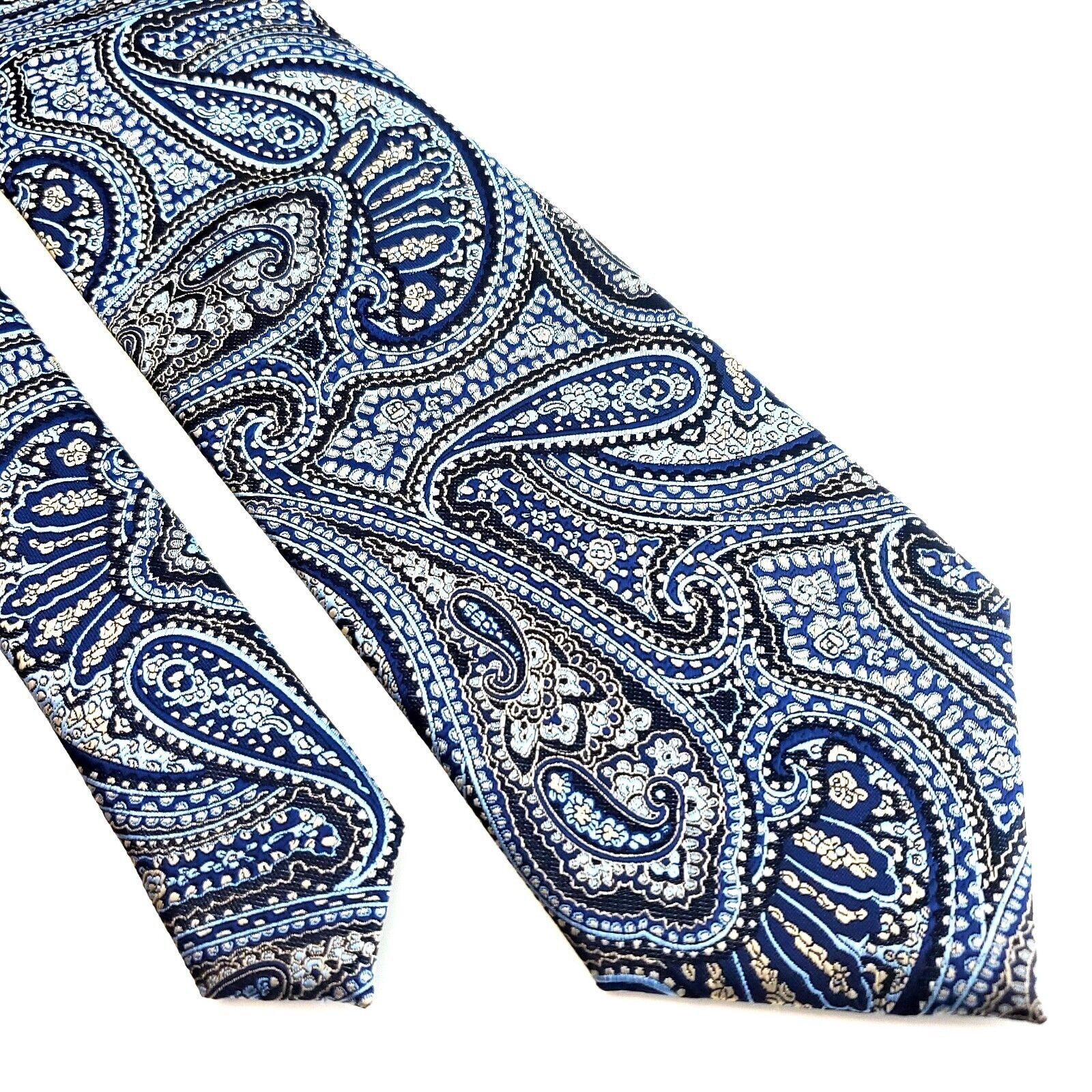 Designer Versa Collezioni Blue Gray Woven Paisley Silk Tie Size ONE SIZE - 1 Thumbnail