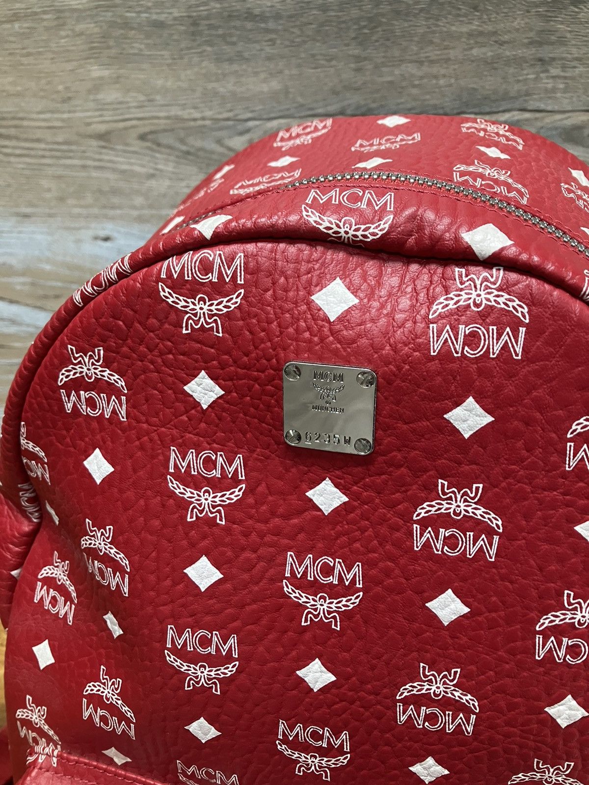 MCM MCM Red Leather Logo Backpack | Grailed