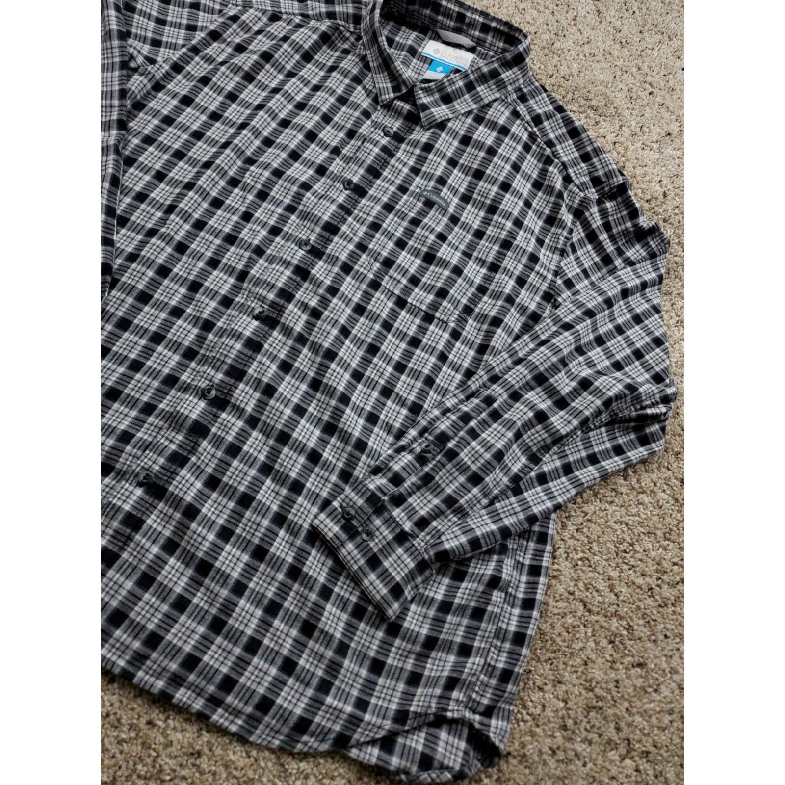 Vintage Columbia Shirt Mens 2XL Black Gray Plaid Button Up Long Sleeve Outdoors Logo Patch Size US XXL / EU 58 / 5 - 2 Thumbnail