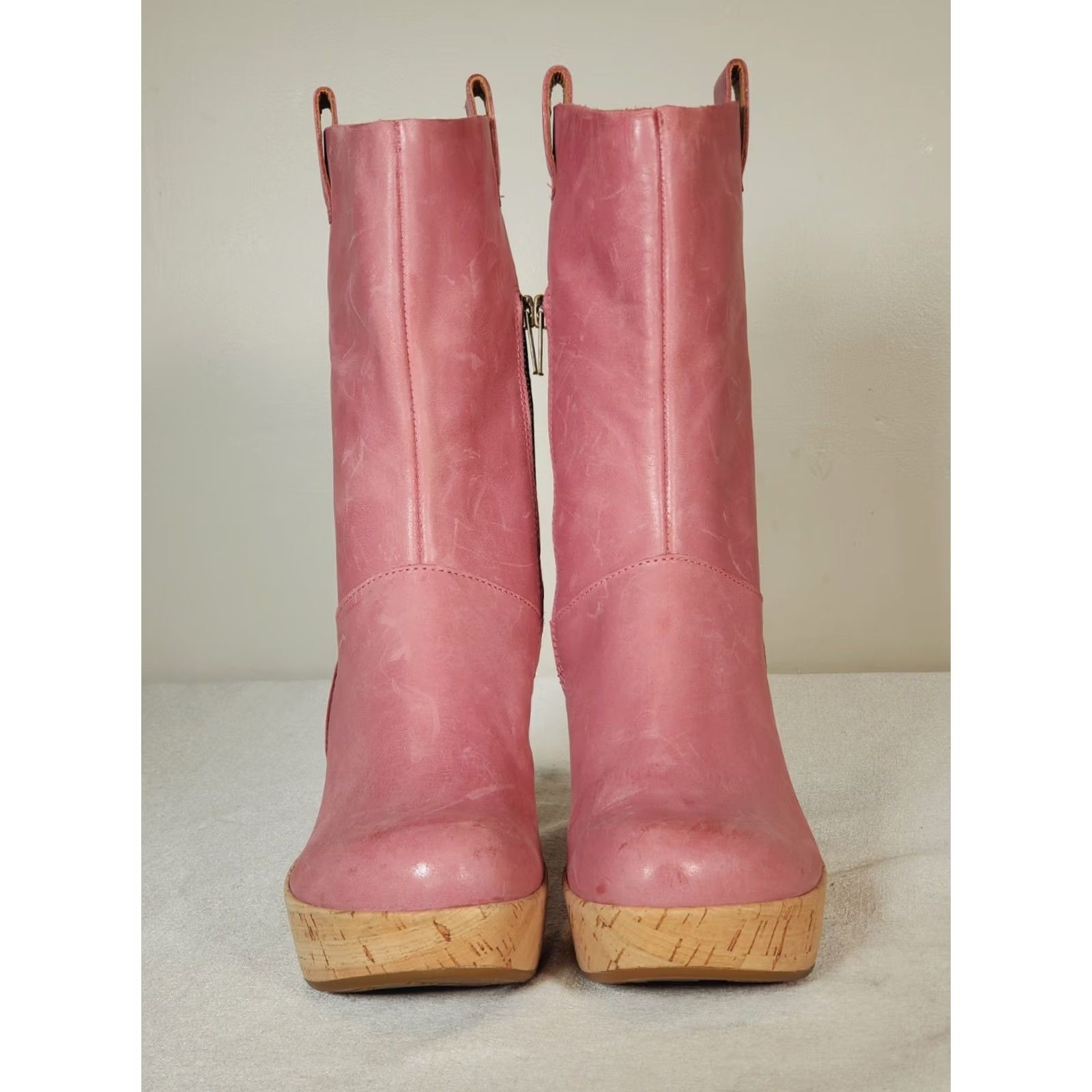 Pinko Kork-Ease Platform Boots Women's US 7 Pink Leather Cork Heeled K7045 Size US 7 / IT 37 - 6 Thumbnail