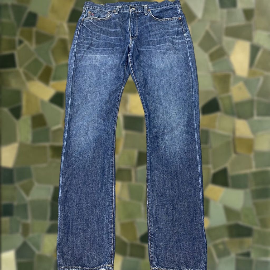 Ralph Lauren Polo Jeans Mens 36x34 Blue Denim Straight Leg Distressed RL Pants