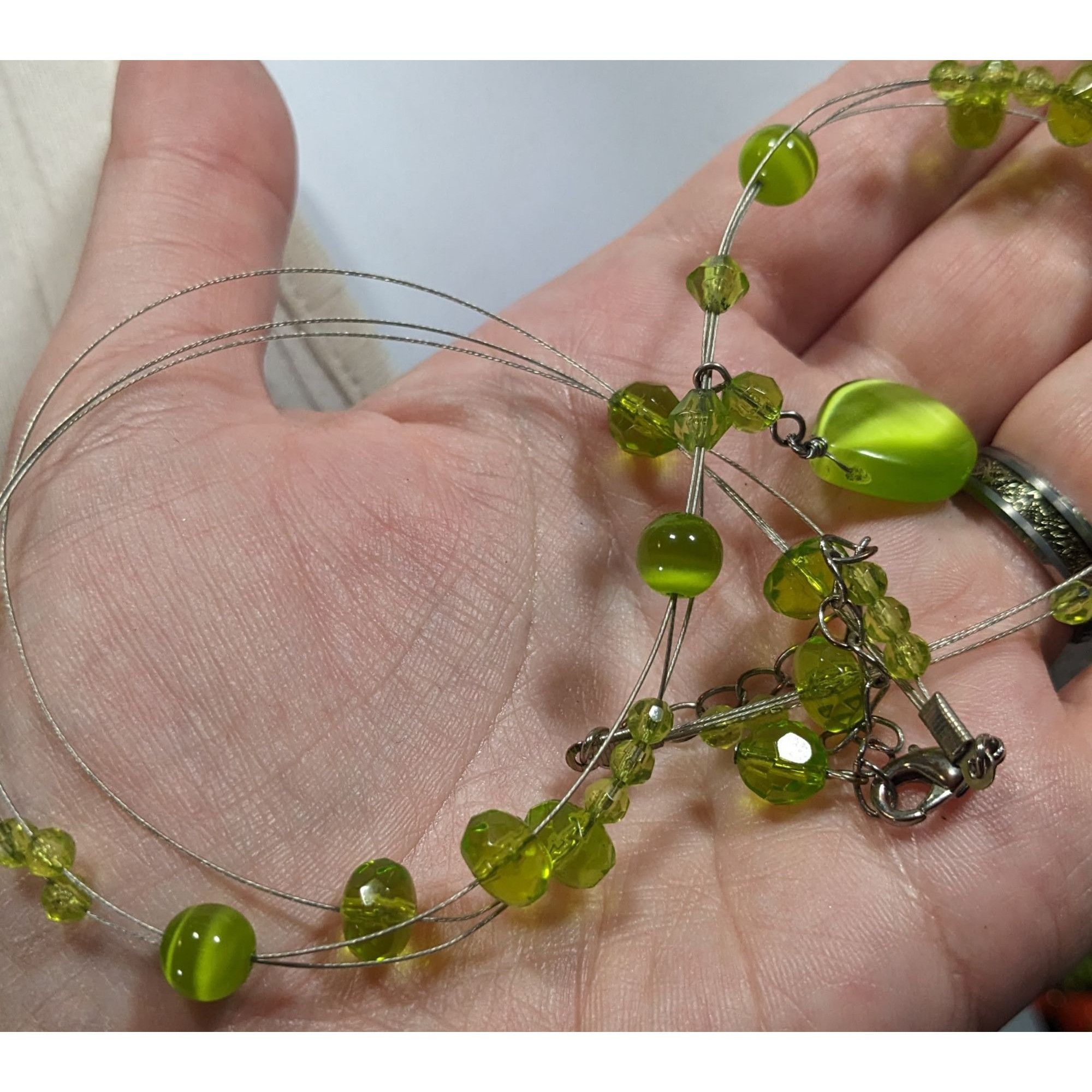 Other Fairycore Green Cateye Glass Beaded Pendant Necklace Size ONE SIZE - 3 Thumbnail