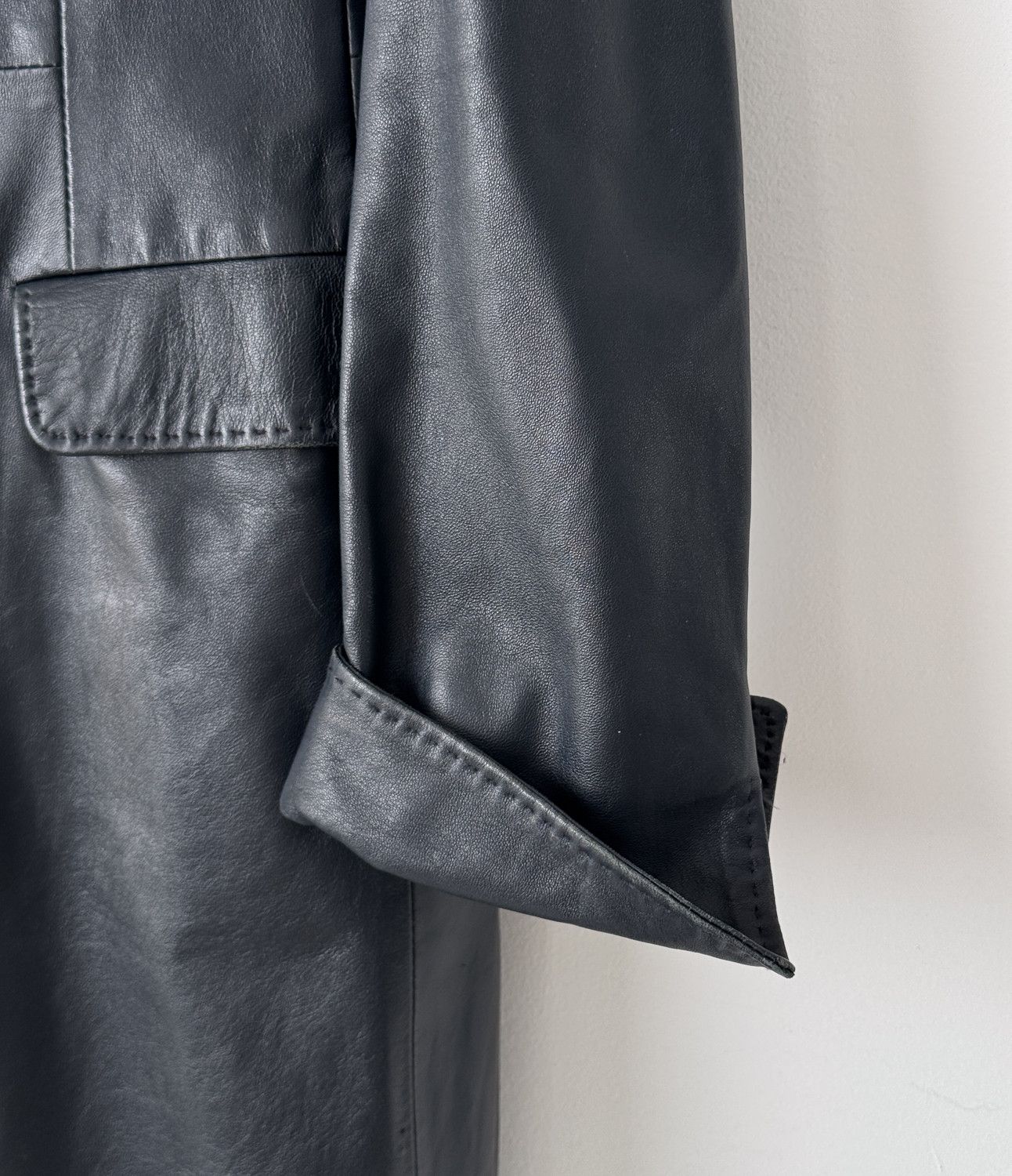 Vintage Vintage Italian Leather Trench Overcoat Dark Grey 48 Size XL / US 12-14 / IT 48-50 - 6 Thumbnail